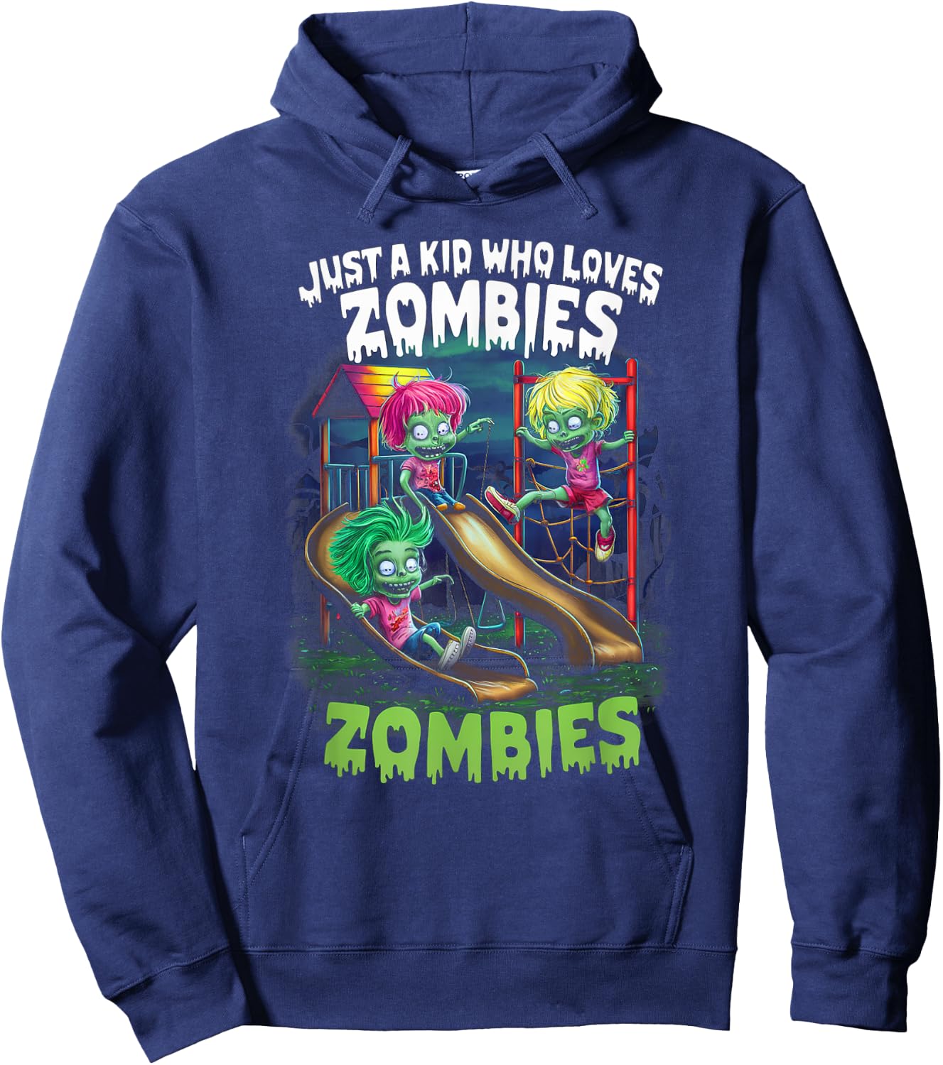 Just A Kid Who Loves Zombies Funny Halloween Costume Hoodie - Hoodie | Navy