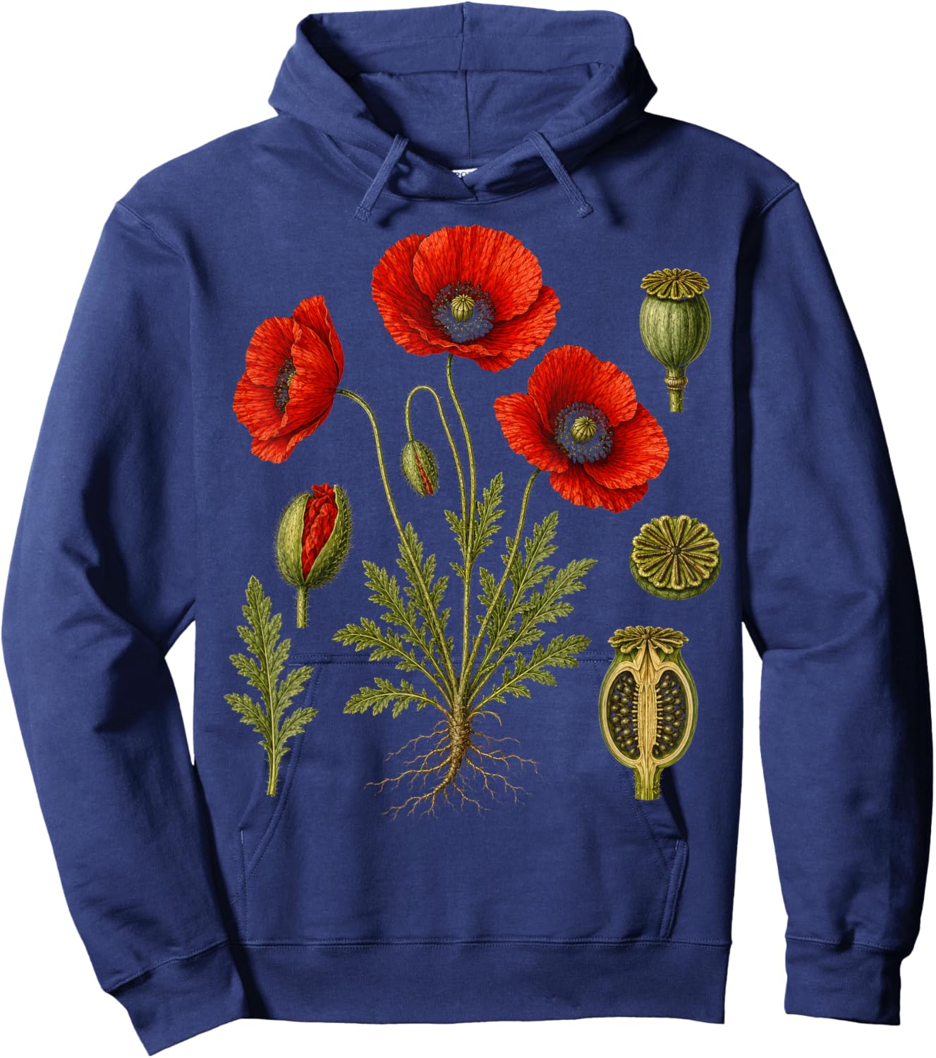 Red Poppy Nature Diagram Vintage Style Hoodie - Hoodie | Navy