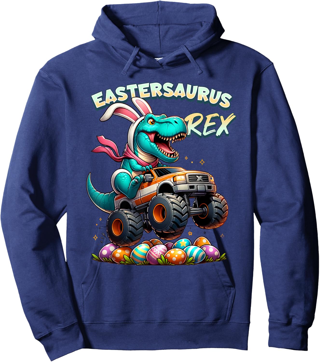 EasterSaurus Rex Easter Bunny T-Rex Dinosaur Monster Truck Hoodie - Hoodie | Navy