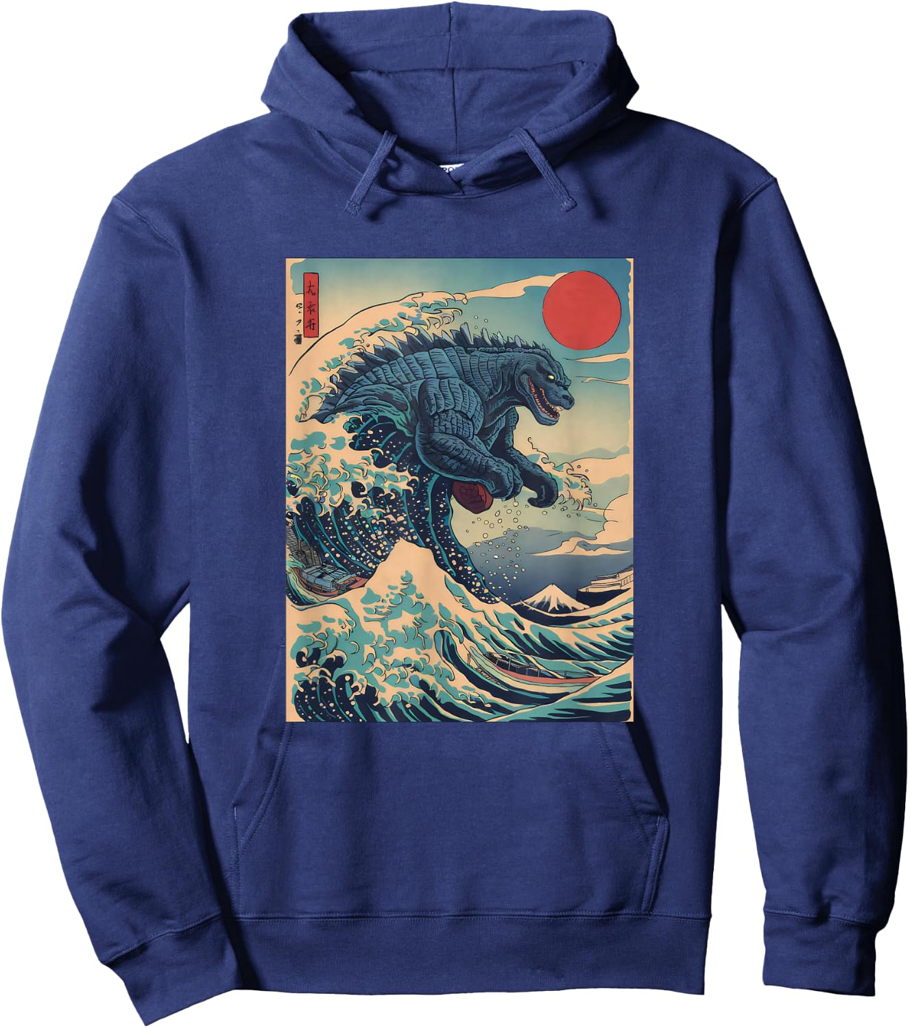 Kaiju Monster Japanese Style Art Great Wave Off Kanagawa Hoodie - Hoodie | Navy