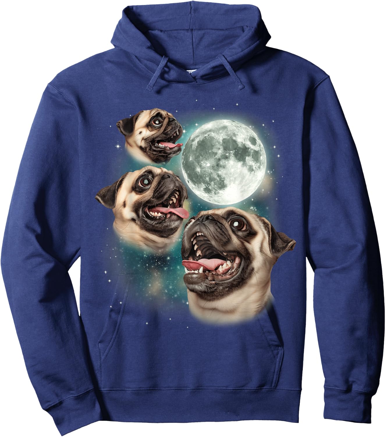 Three Pug Moon | 3 Pug Howling Funny Cute Dog Lover Hoodie - Hoodie | Navy