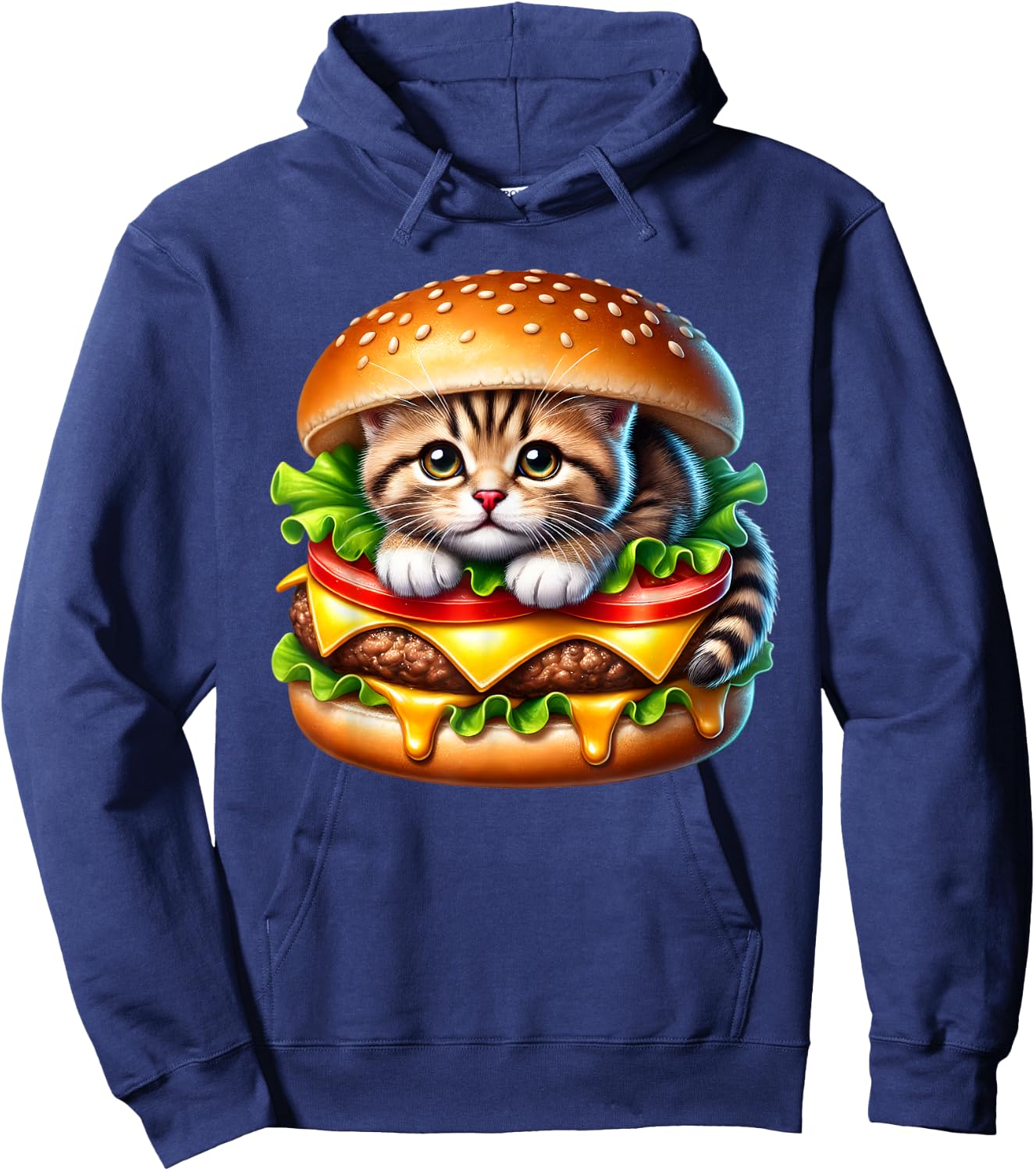 Funny Fast Food Cat Burger Lover Cute Cats Cheeseburger Women Kids Hoodie - Hoodie | Navy