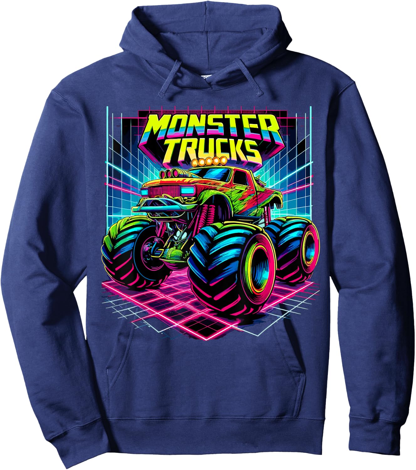 Monster Truck Birthday Party Retro Monster Trucks Hoodie - Hoodie | Navy