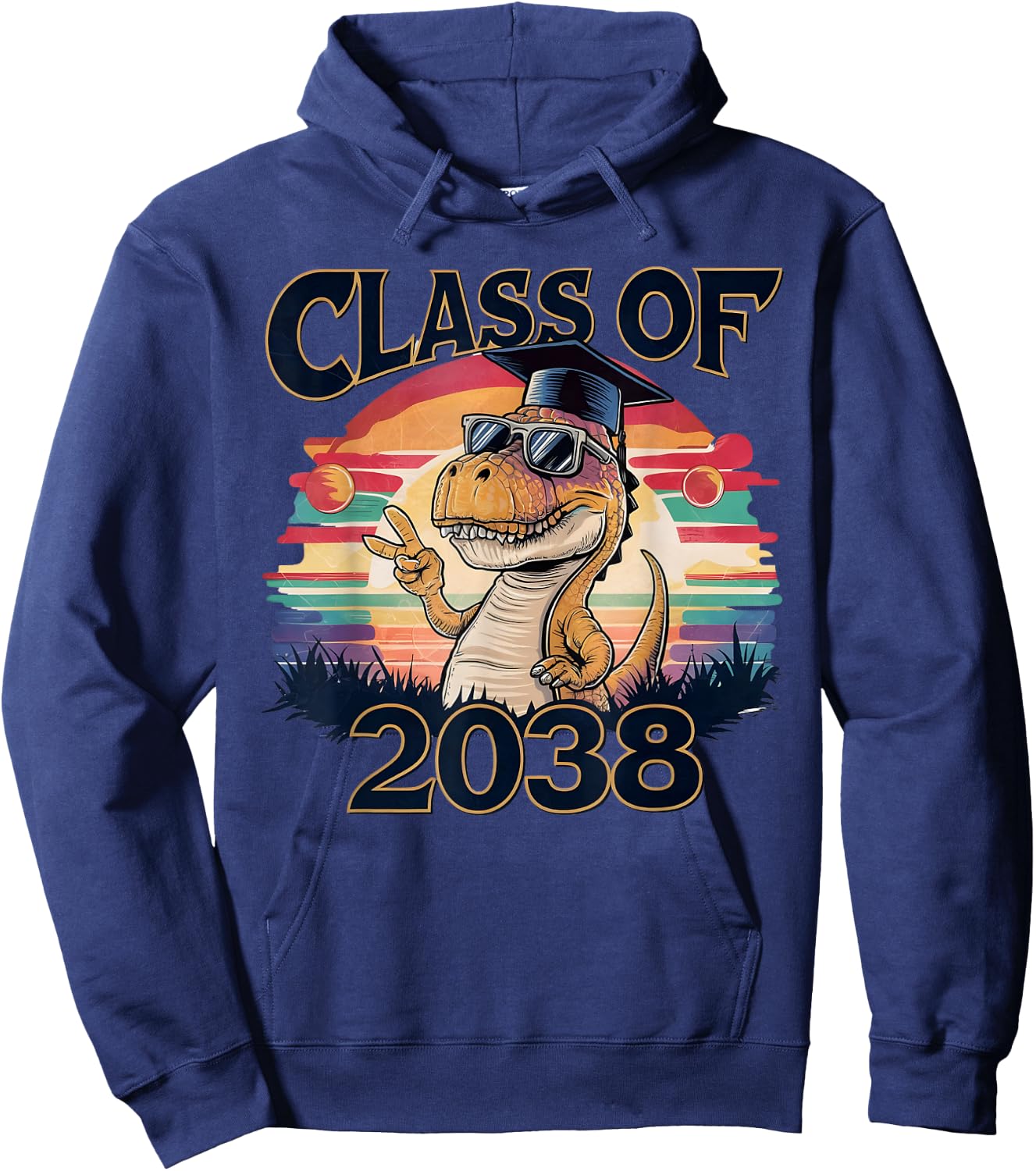 Class of 2038 Dinosaur Peace sign hand Graduation retro Hoodie - Hoodie | Navy