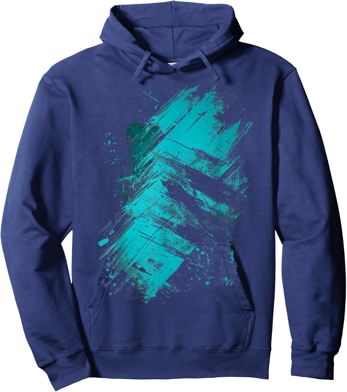 Teal and Black Grunge Graphic Hoodie - Hoodie | Navy