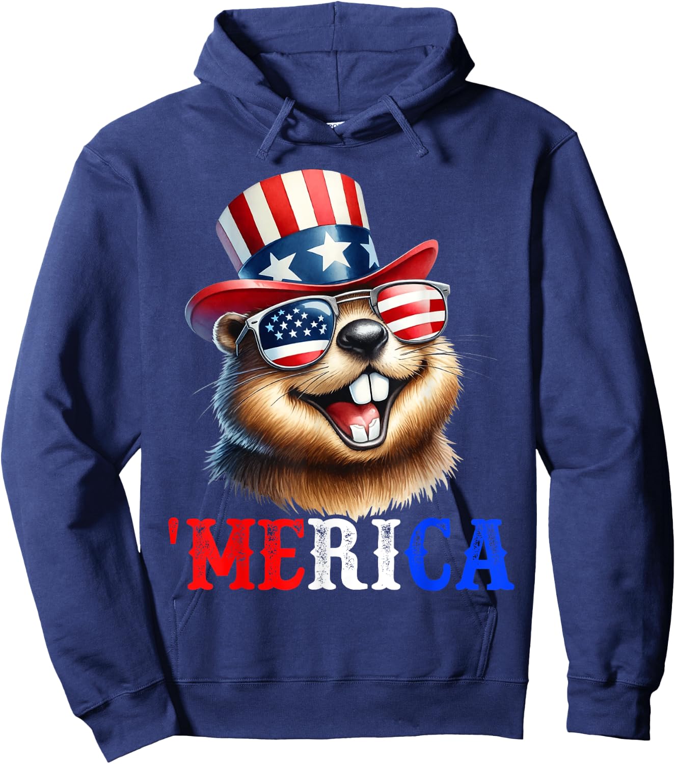Merica North American Beaver Patriotic 4th of July Men Women Hoodie - Hoodie | Navy