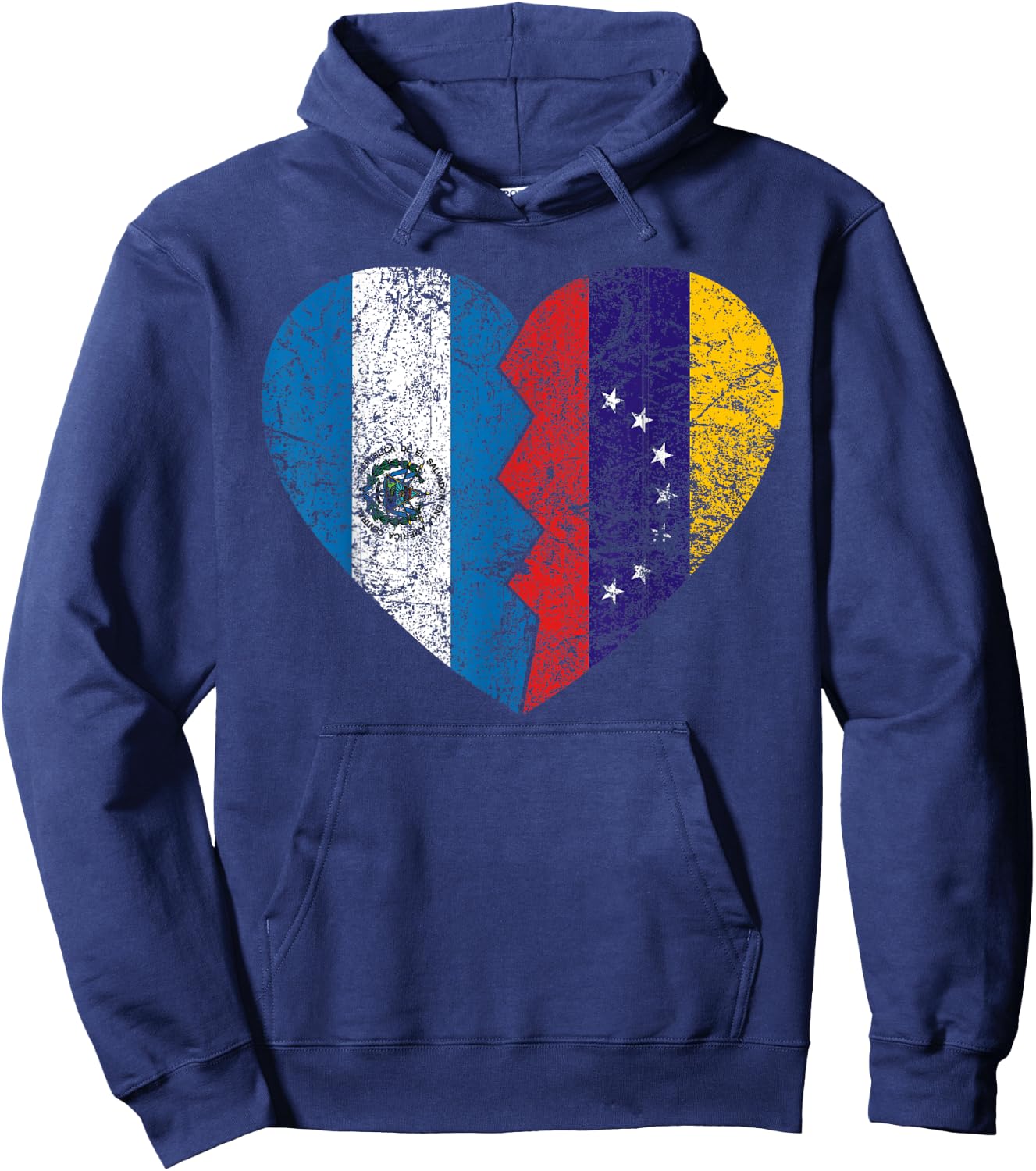 Venezuelan Salvadoran Flags Heart | El Salvador Venezuela Hoodie - Hoodie | Navy