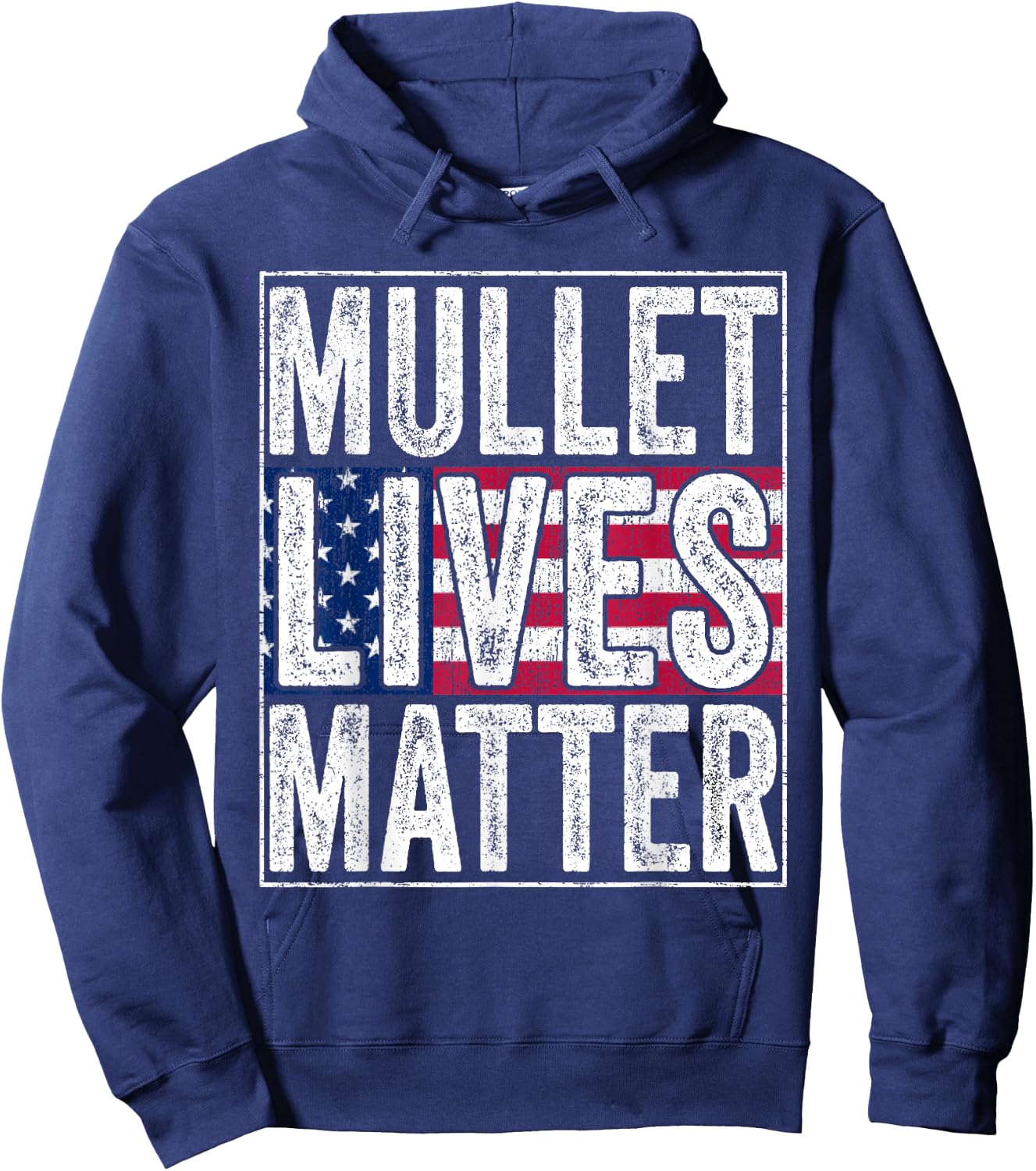 Mullet Lives Matter Funny Hairstyle Redneck USA Flag Vintage Girls Kids Men Hoodie - Hoodie | Navy