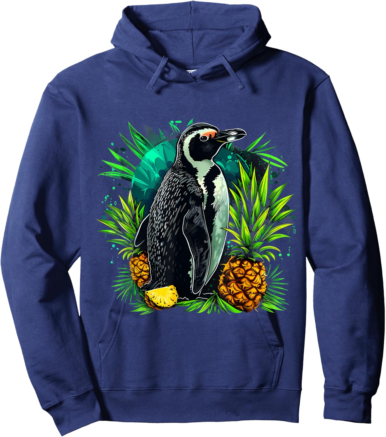 Pineapple Penguin Bird Colourful Artwork Motif Penguin Lover Hoodie - Hoodie | Navy