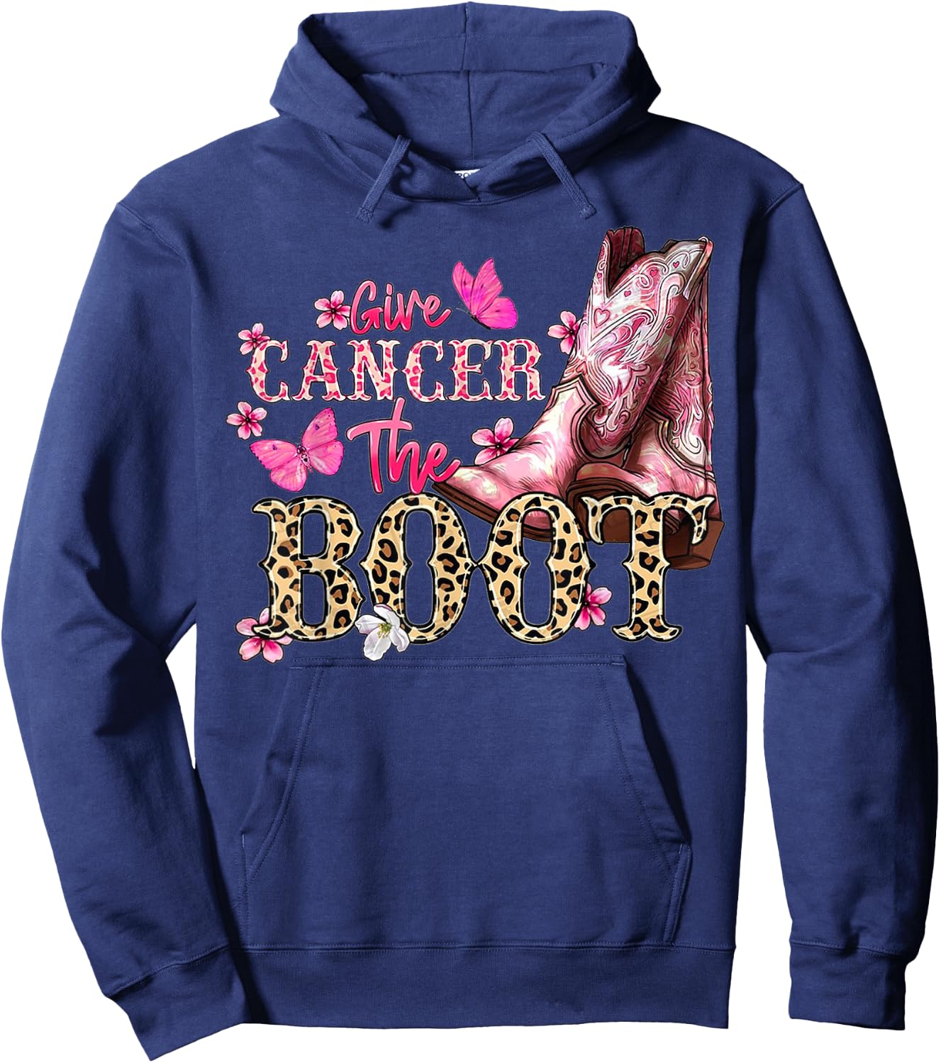Give Cancer The Boot Western Cowgirl Leopard Breast Cancer Hoodie - Hoodie | Navy