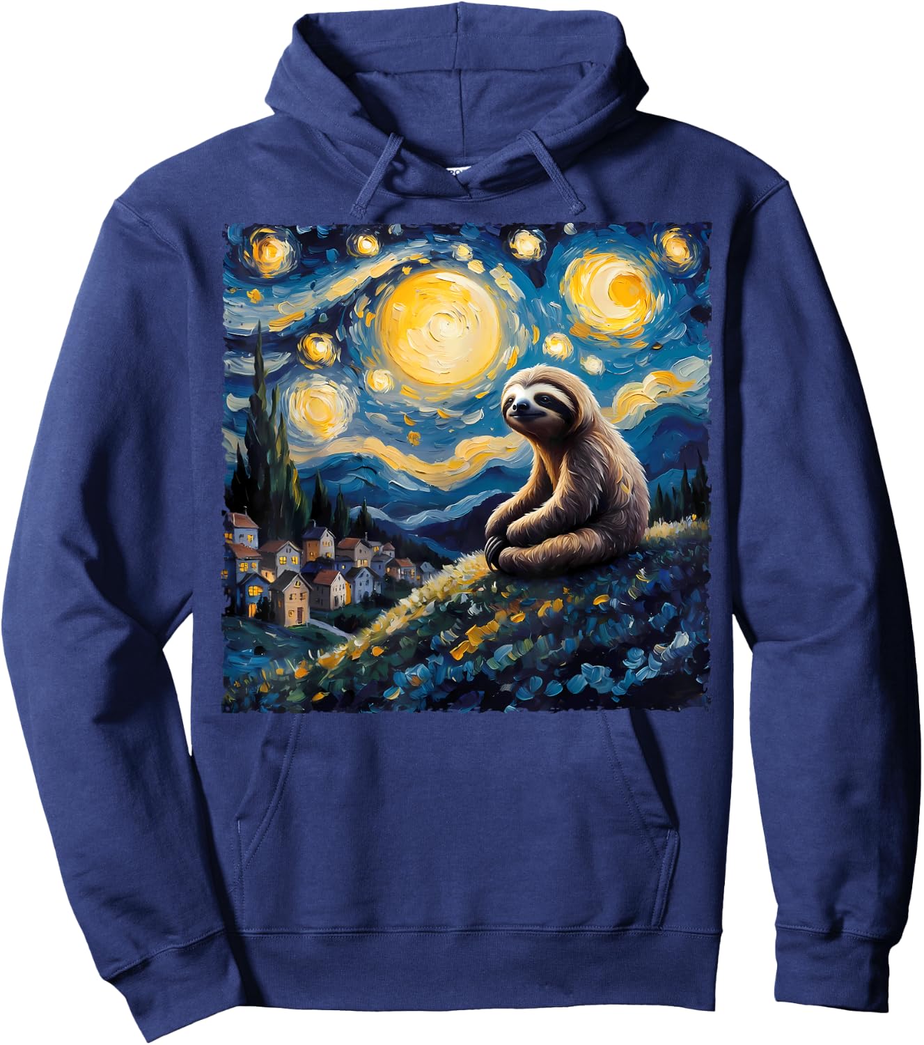 Van Gogh Style Funny Sloth Lover The Starry Night Painting Hoodie - Hoodie | Navy