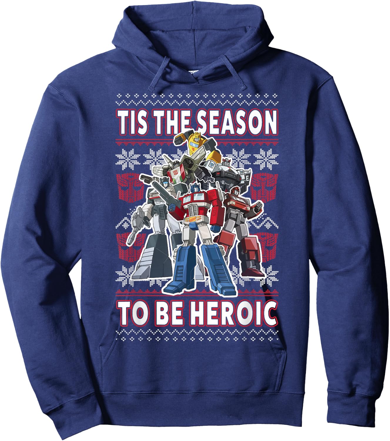 Transformers Christmas Autobots Heroic Season Ugly Sweater Hoodie - Hoodie | Navy