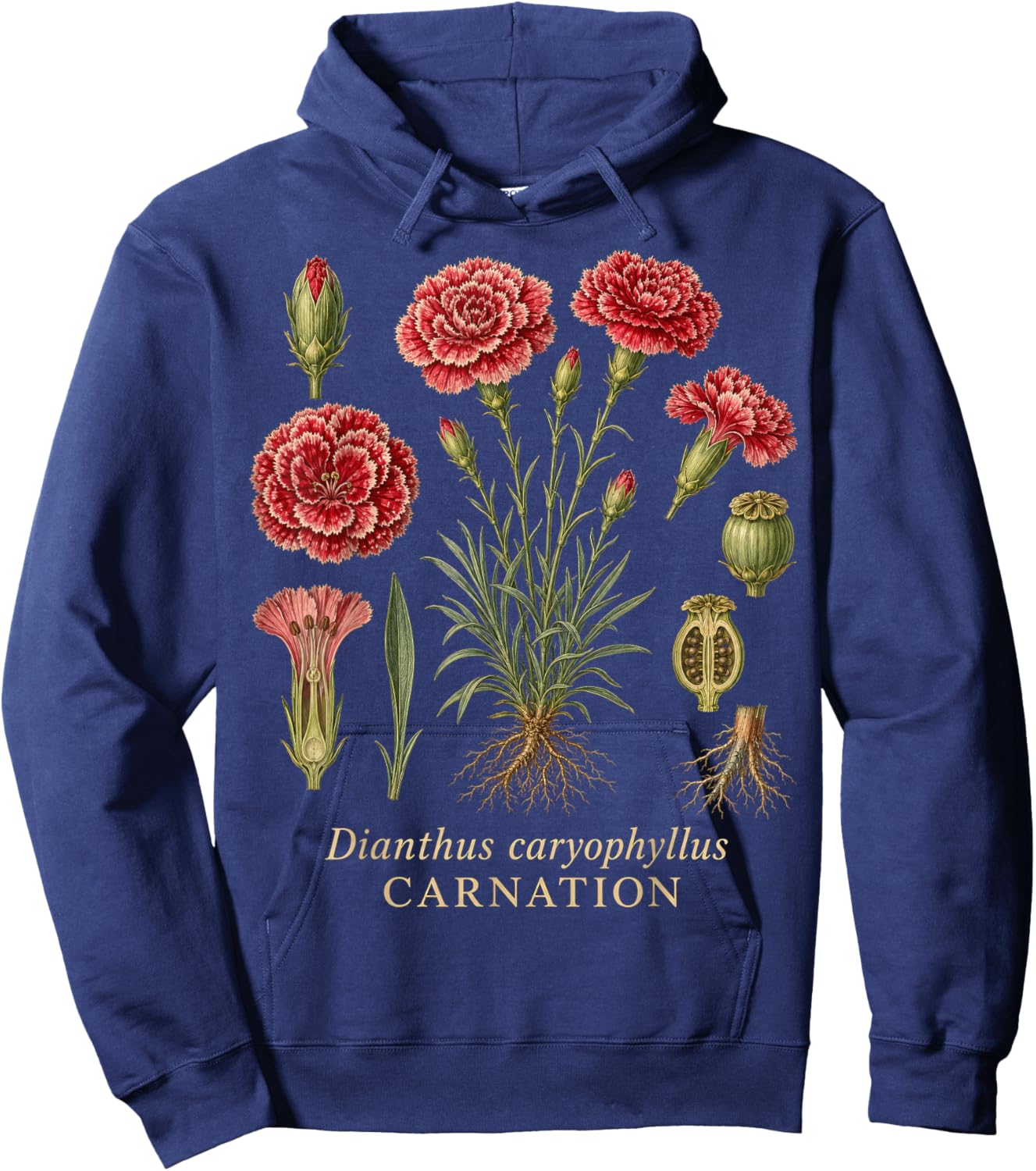 Carnation Botanical Flower Vintage Style Hoodie - Hoodie | Navy