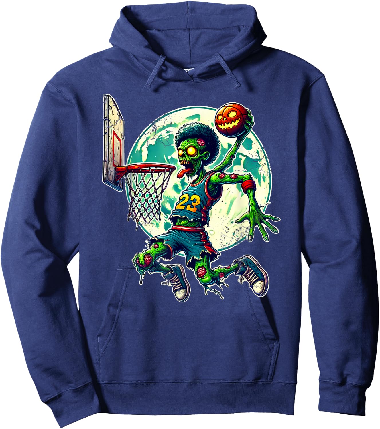 Halloween Zombie Basketball Player Retro Distressed Design Hoodie - Hoodie | Navy