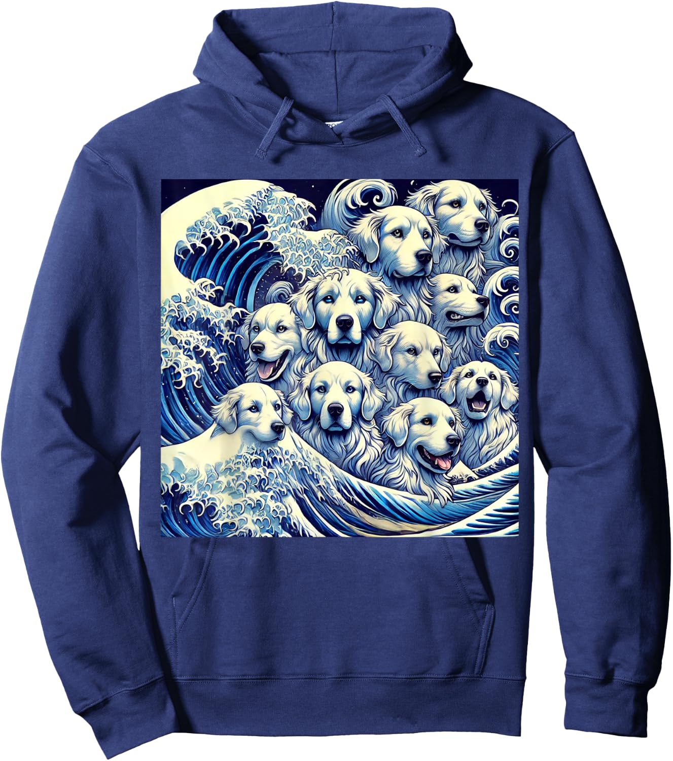Blue Dogs Wave Japanese Art Women Men Kids Anime Graphic Hoodie - Hoodie | Navy
