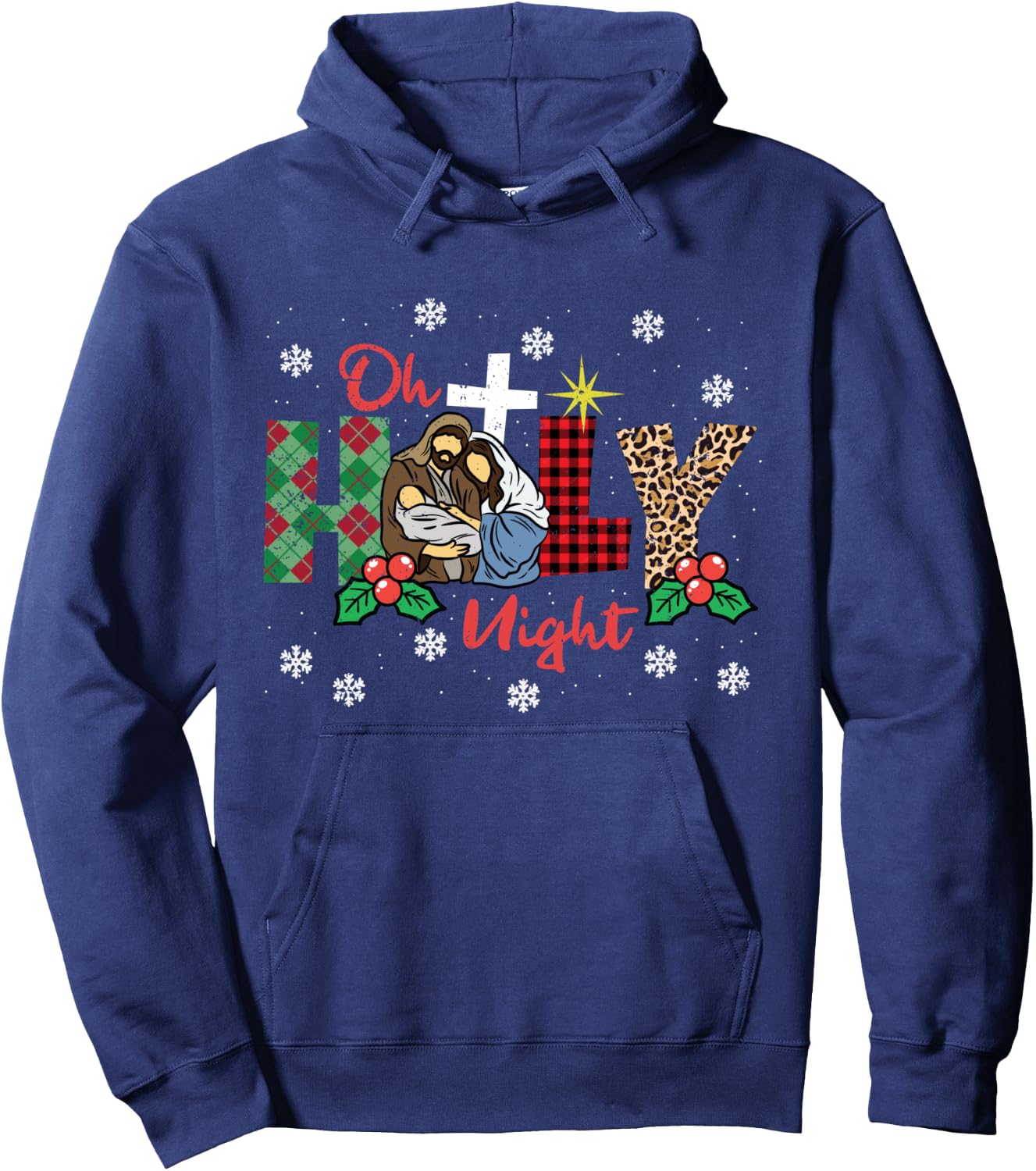 Oh Holy Night Christmas Pajama X-Mas Plaid Christian Hoodie - Hoodie | Navy