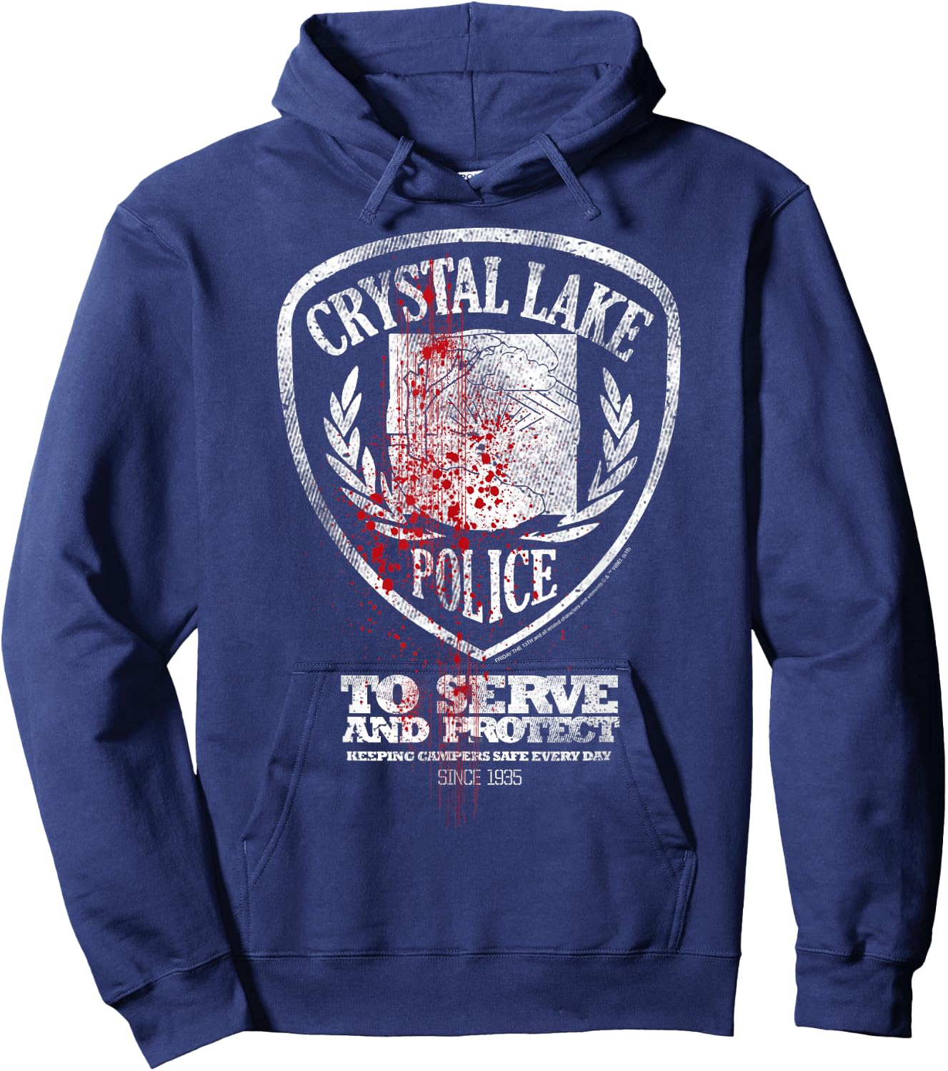 Friday The 13th Crystal Lake Police Blood Splatter Badge Hoodie - Hoodie | Navy