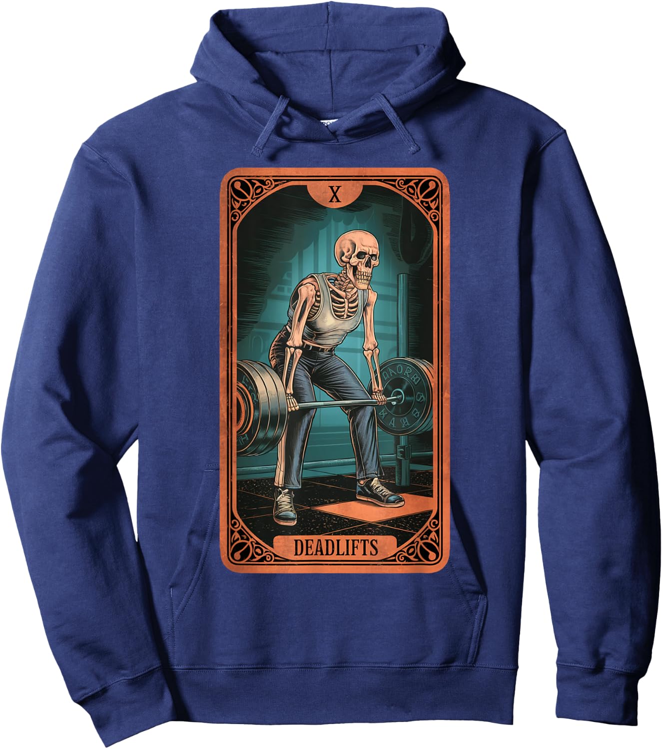 Tarot Skeleton Card Deadlifts Powerlifting Weightlifting Gym Hoodie - Hoodie | Navy