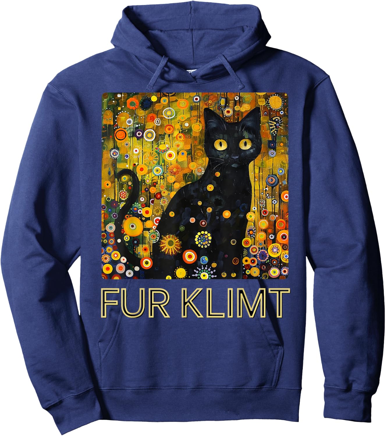 Black Cat in Klimt Painting, Cat Lover, Artist Art Student Hoodie - Hoodie | Navy