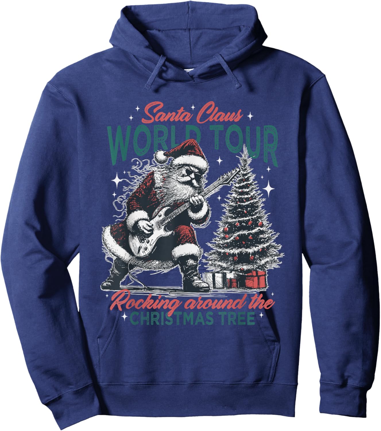 Santa Claus World Tour Rocking Around The Christmas Tree Hoodie - Hoodie | Navy