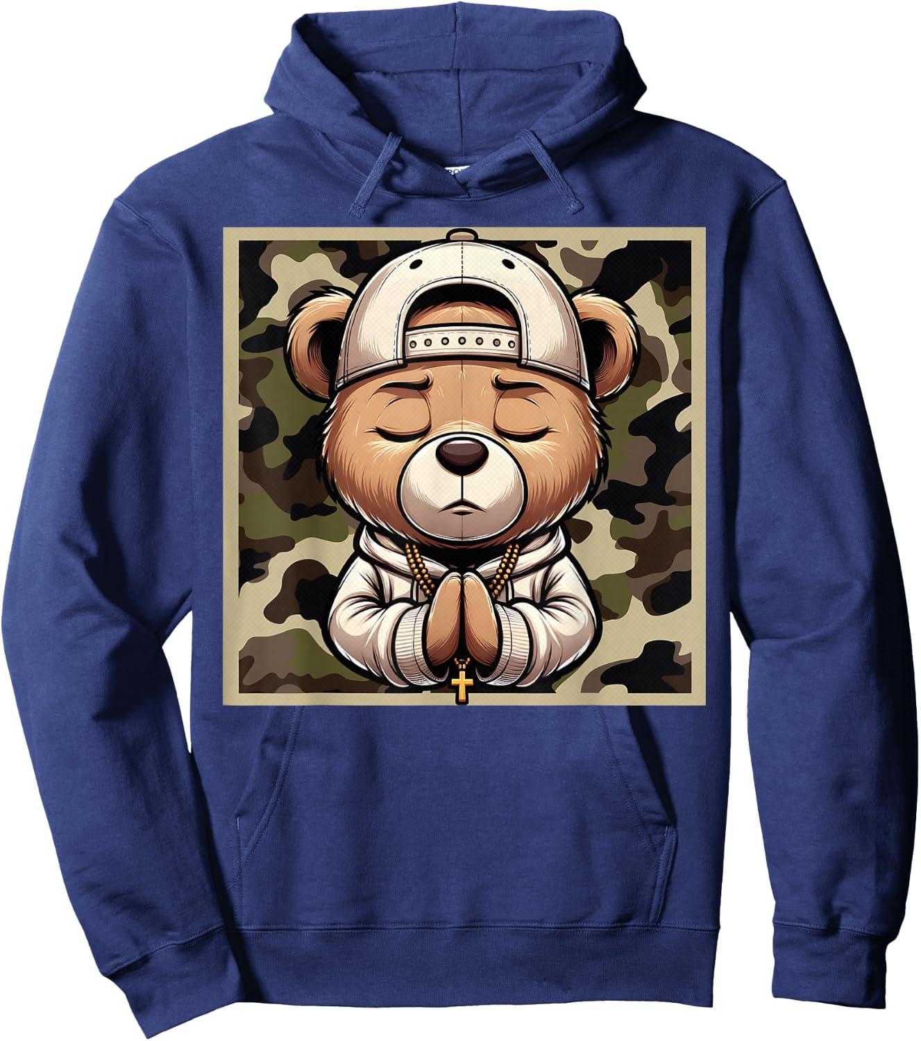 Camo Hip Hop Teddy Bear Praying Christian Streetwear Church Hoodie - Hoodie | Navy