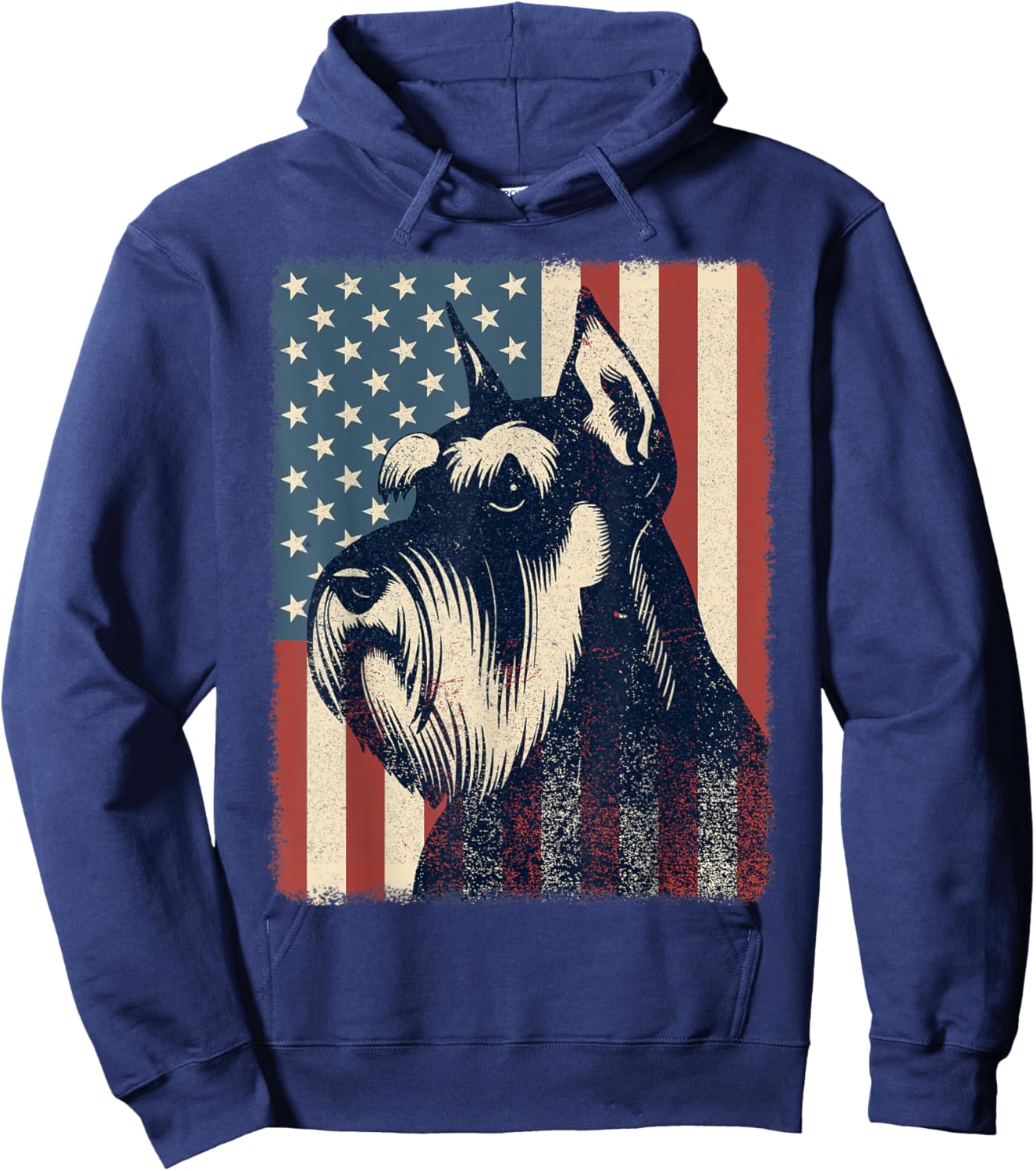 Retro Schnauzer Lover Patriotic American USA Flag July 4th Hoodie - Hoodie | Navy