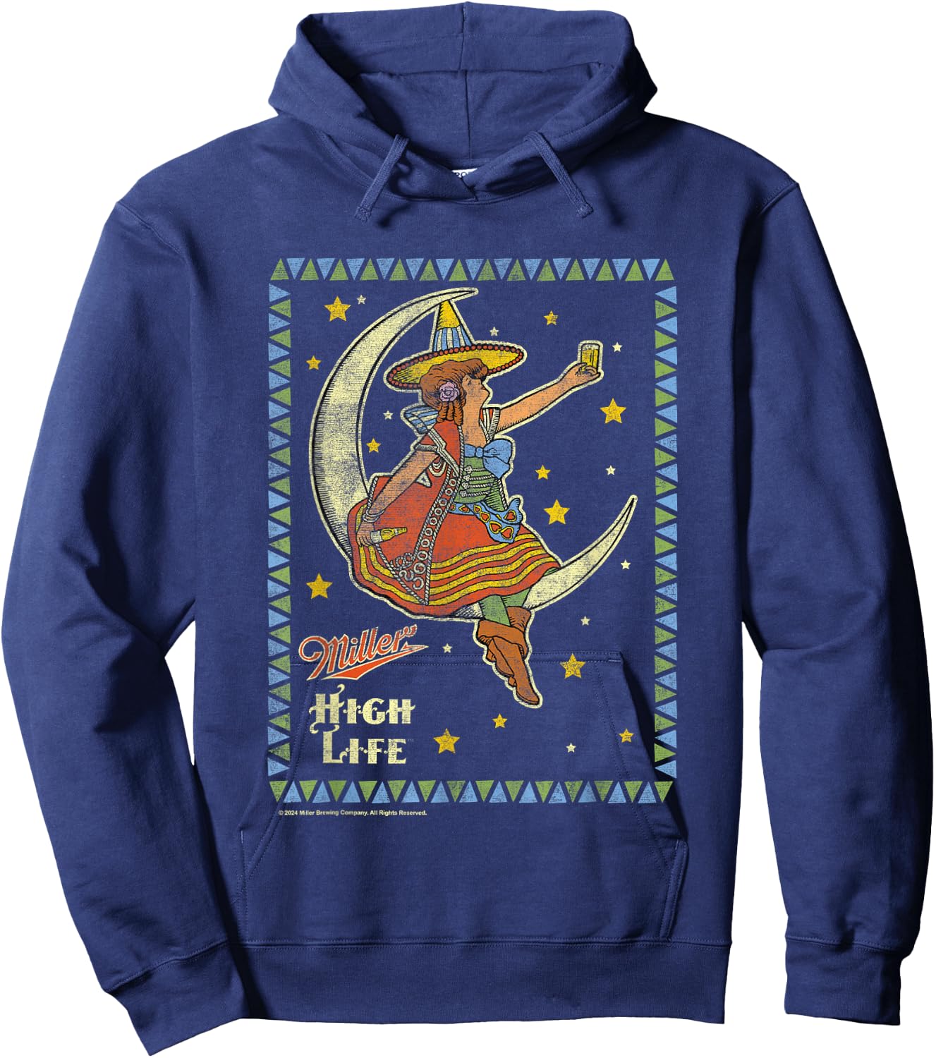 Miller High Life Girl On The Moon Vintage Stamp Hoodie - Hoodie | Navy