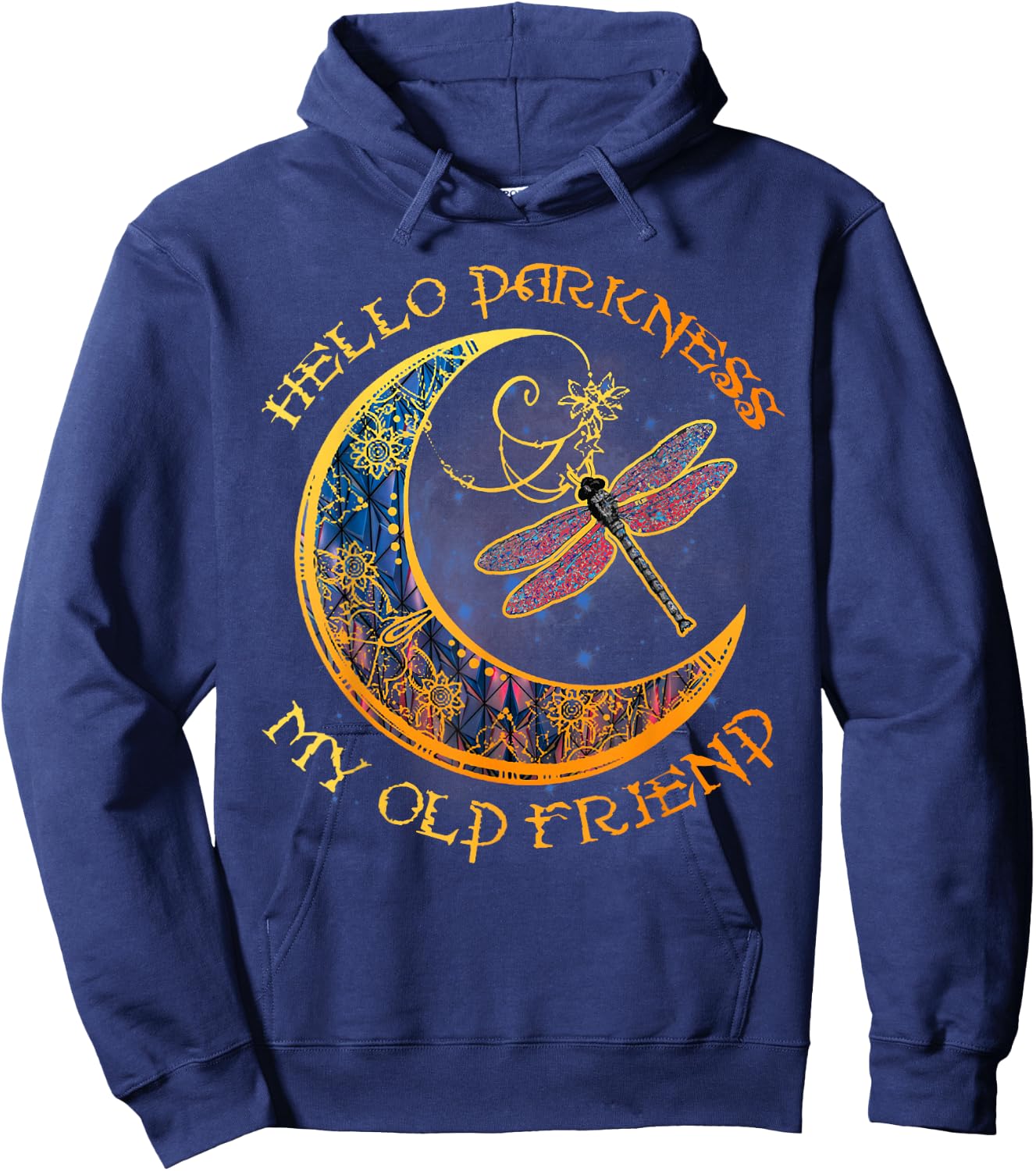 Hello Darkness My Old Friend Moon Dragonfly Halloween Hoodie - Hoodie | Navy