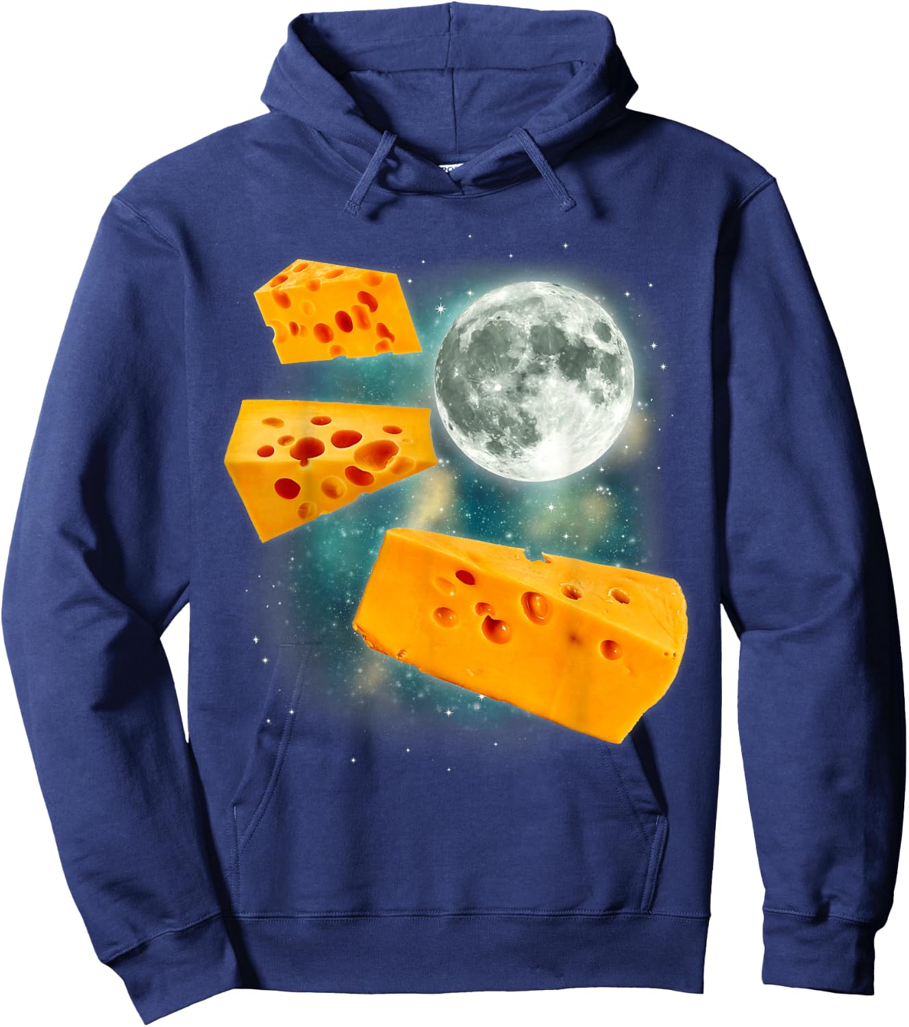 Three Cheese Moon | 3 Flying Cheddar Curds Cheesemonger Hoodie - Hoodie | Navy