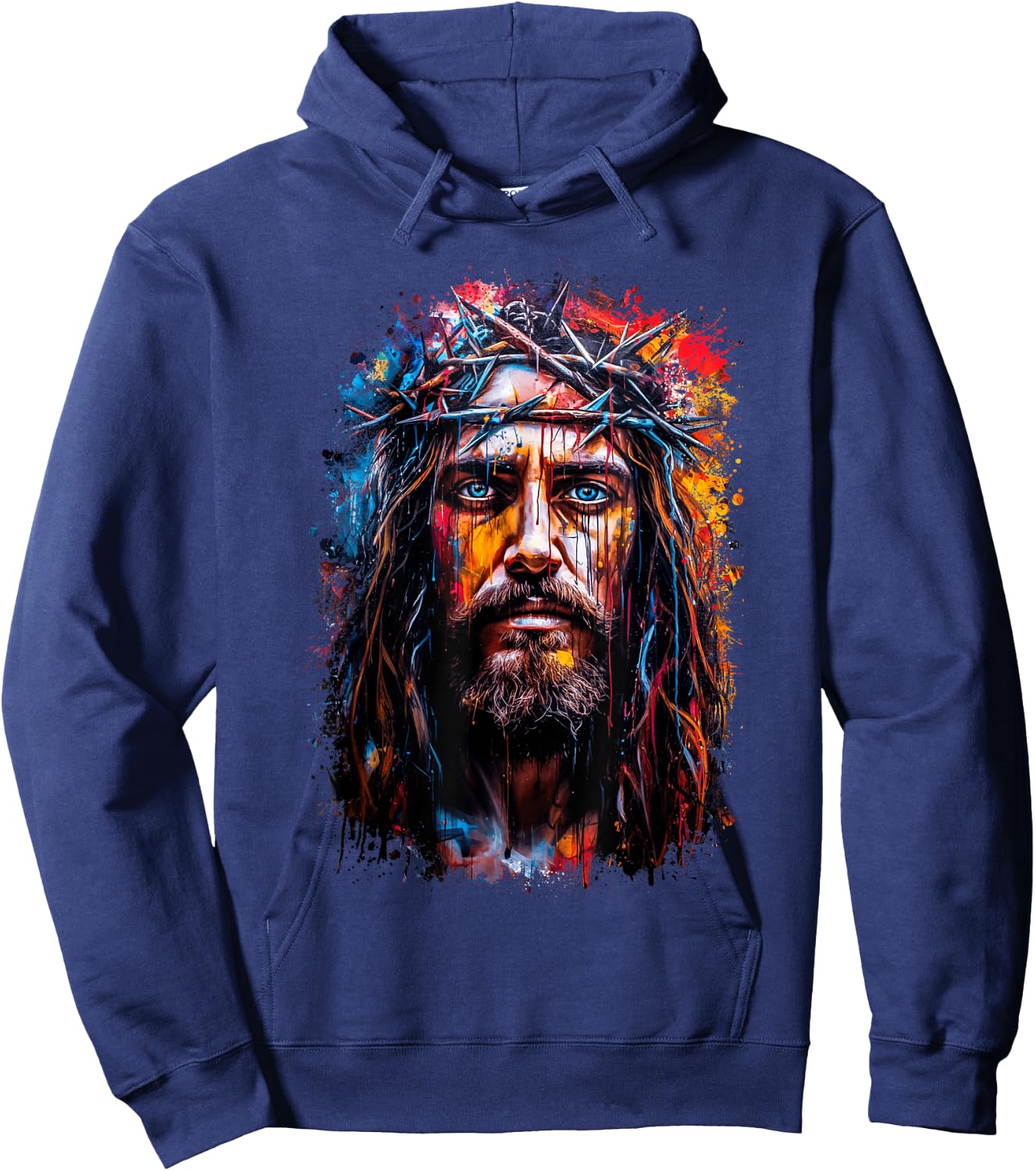 Graffiti-Style Portrait: Jesus Christ Crowned with Thorns Hoodie - Hoodie | Navy