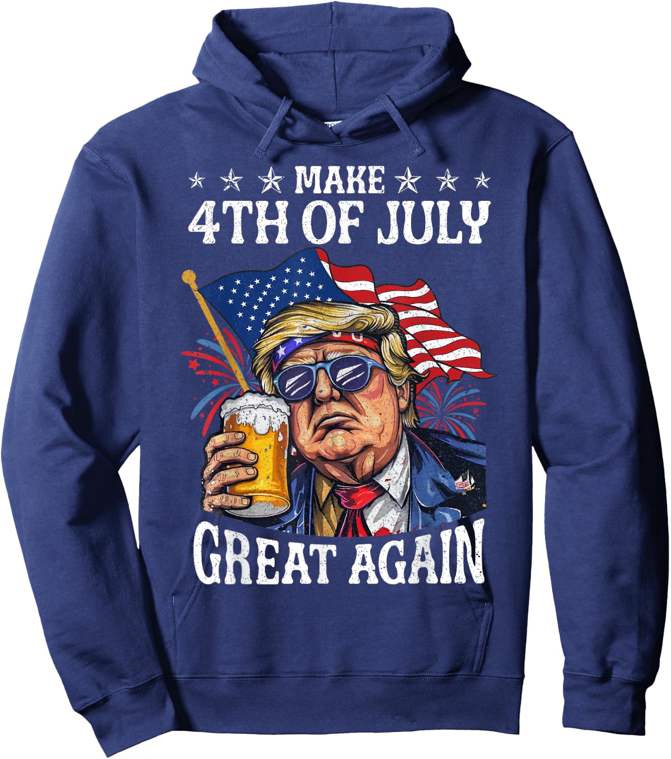 Funny Trump Drinking Beer Team Make 4th Of July Great Again Hoodie - Hoodie | Navy