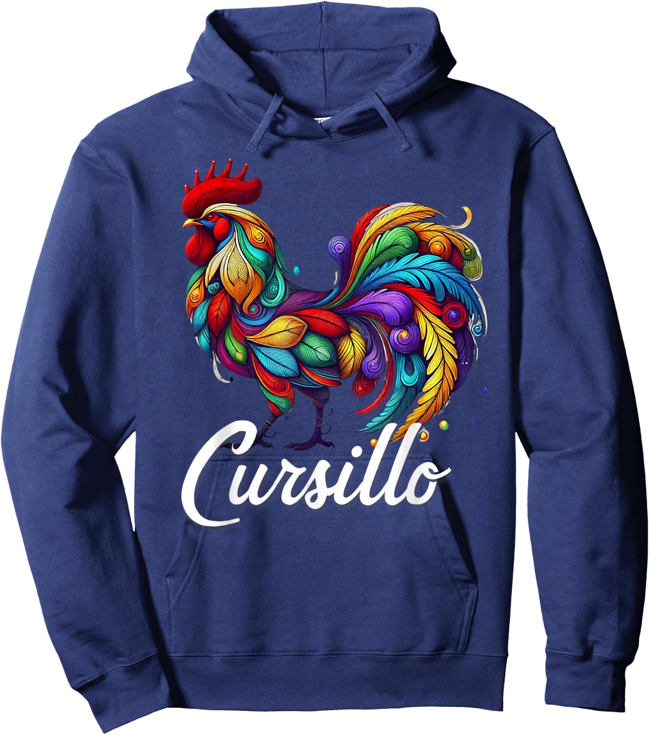 DeColores Cursillo Rainbow Rooster Catholic Hoodie - Hoodie | Navy