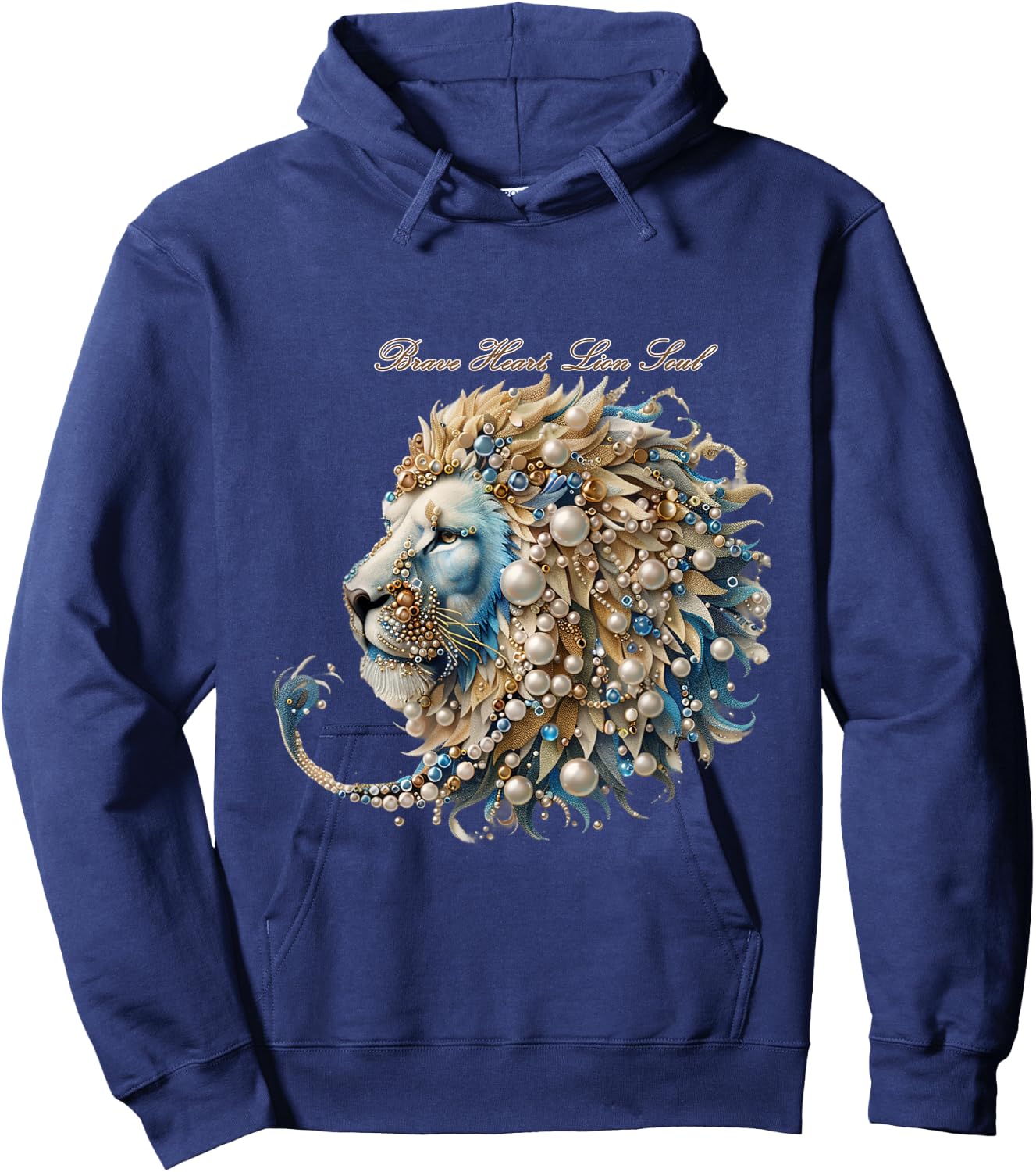 Luxury pearl and gemstone decorated lion design fashionable Hoodie - Hoodie | Navy