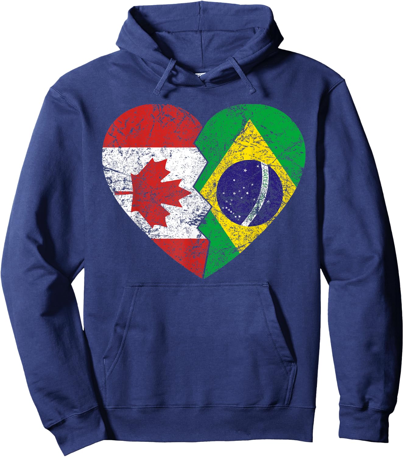 Brazilian Canadian Flags Heart | Canada Brazil Roots Vintage Hoodie - Hoodie | Navy
