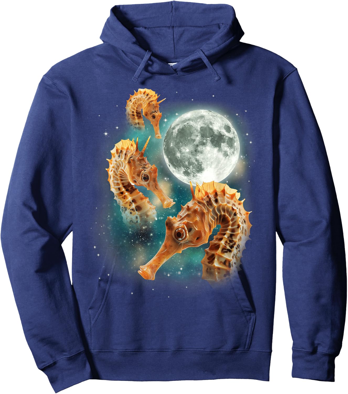 Three Seahorses Moon | 3 Cute Ocean Marine Animal Sea Horse Hoodie - Hoodie | Navy