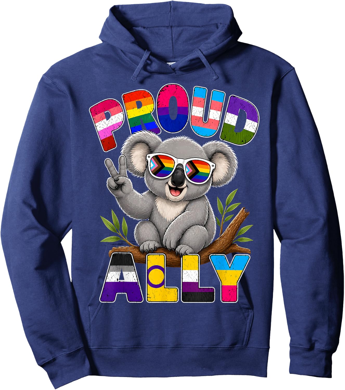 Proud Ally Koala LGBTQ Pride Month Hoodie - Hoodie | Navy