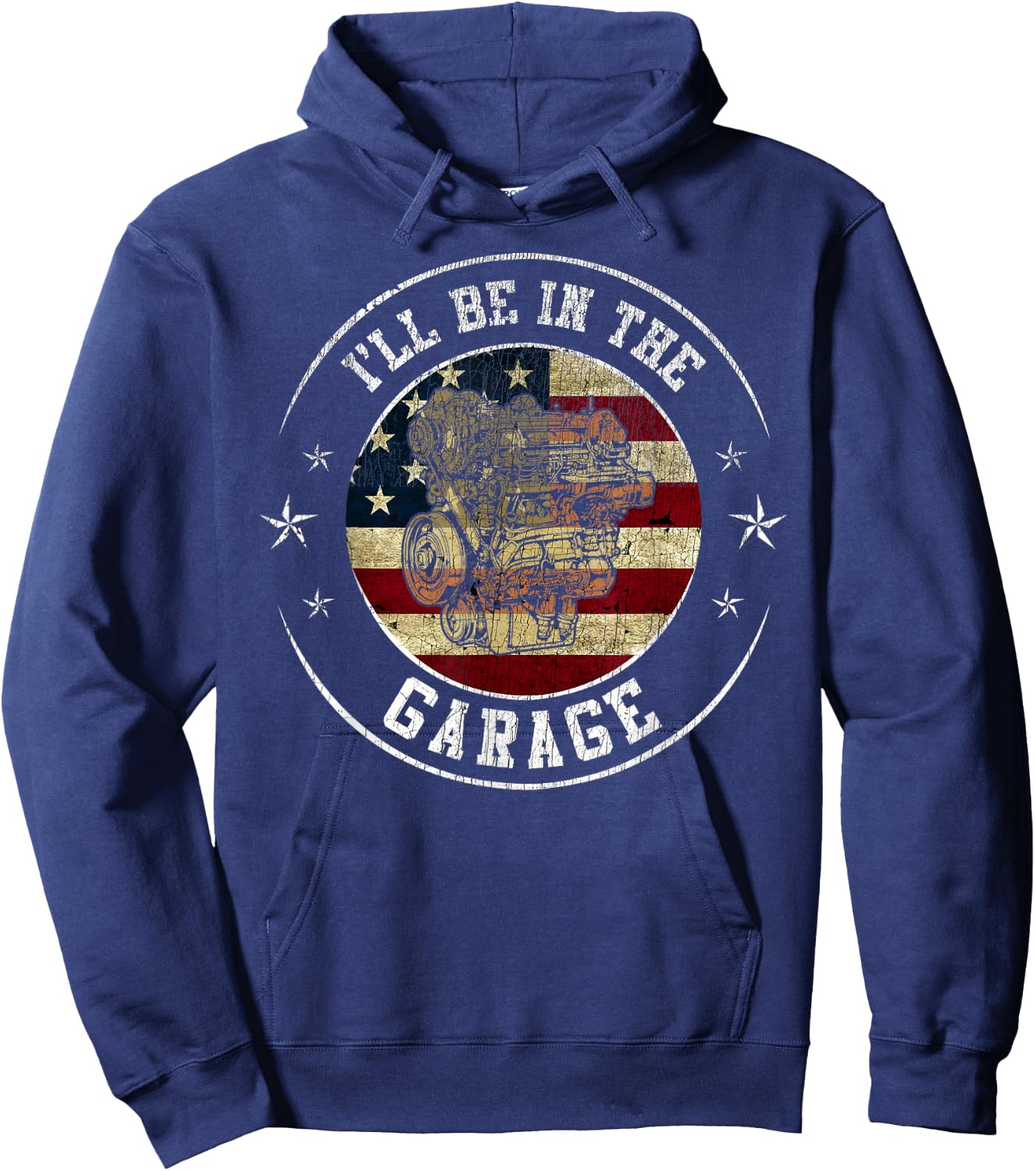 Retro Flag American Grandpa Mechanic I'll be in the garage Hoodie - Hoodie | Navy