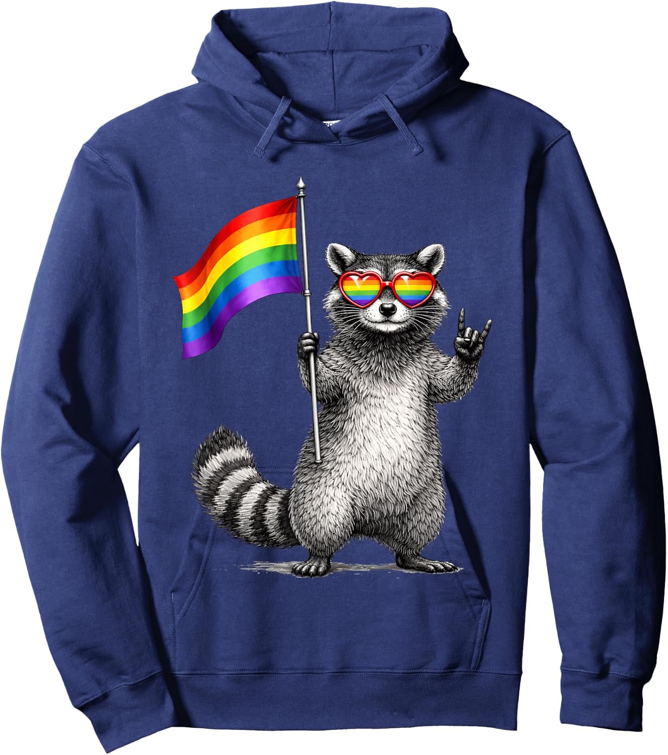 Raccoon Pride LGBT Rainbow Flag Gay Lesbian Trans Men Women Hoodie - Hoodie | Navy