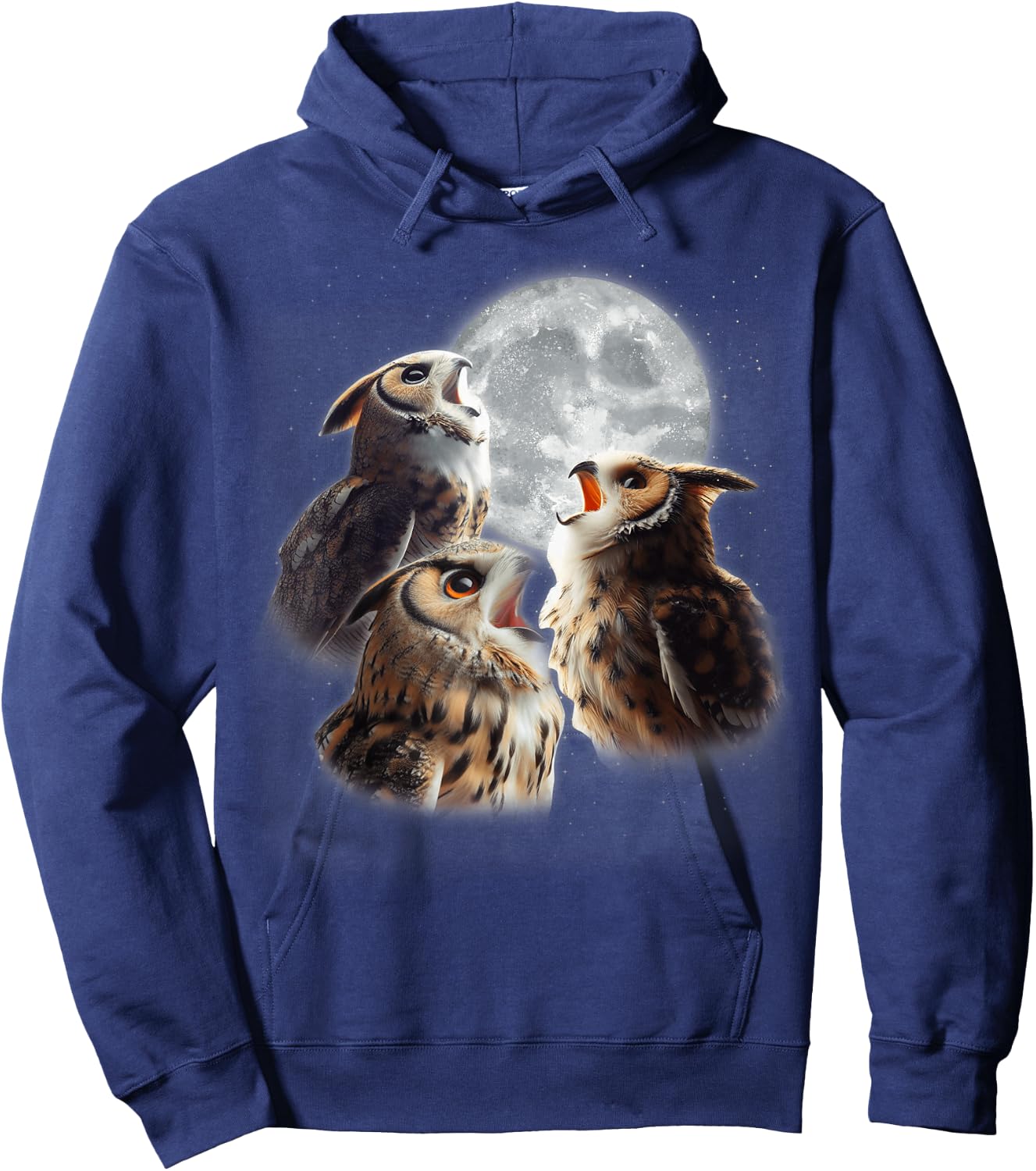 3 Owls Howling At The Moon Funny Night Owl Lover Birdwatcher Hoodie - Hoodie | Navy