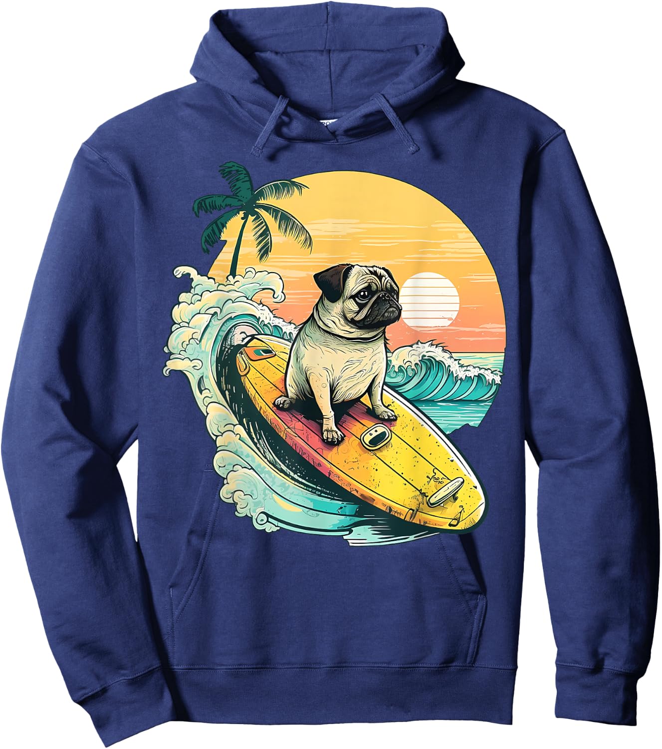 Funny Surfing Pug On Beach Pet Lover Vacation Summer Hoodie - Hoodie | Navy