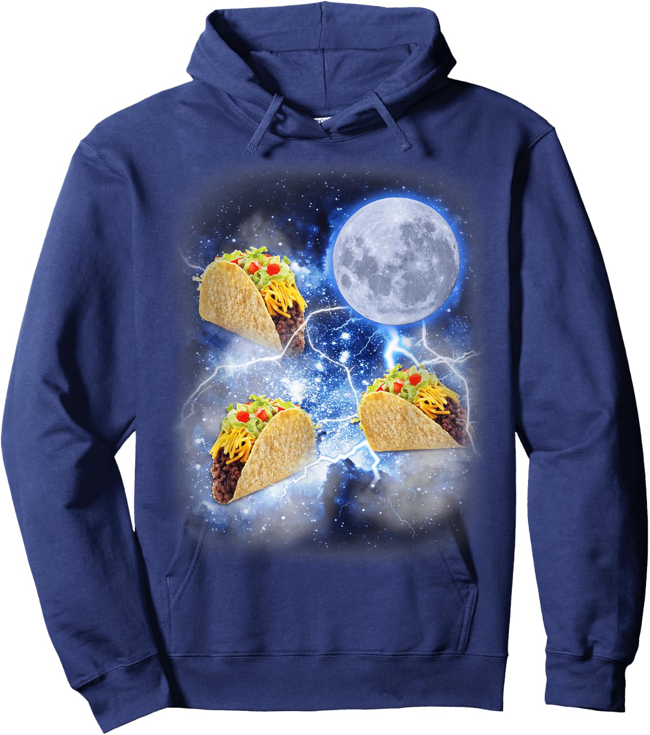 Three Taco Moon - Funny 3 Tacos Howling Meme Weird Cursed Hoodie - Hoodie | Navy