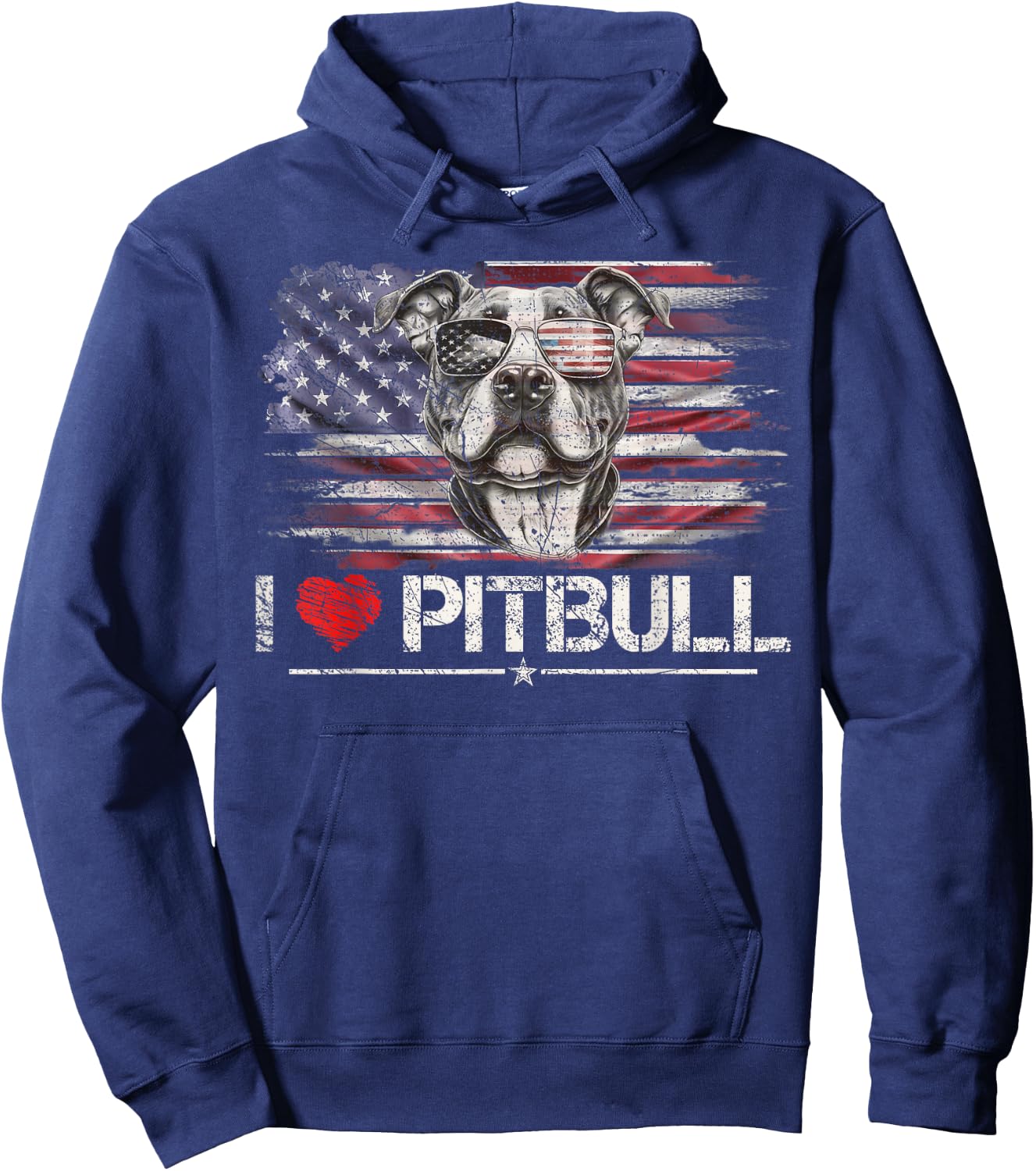 Vintage USA Flag I Love My Pitbull Dog Heart, Pittie Lover Kids Men Hoodie - Hoodie | Navy