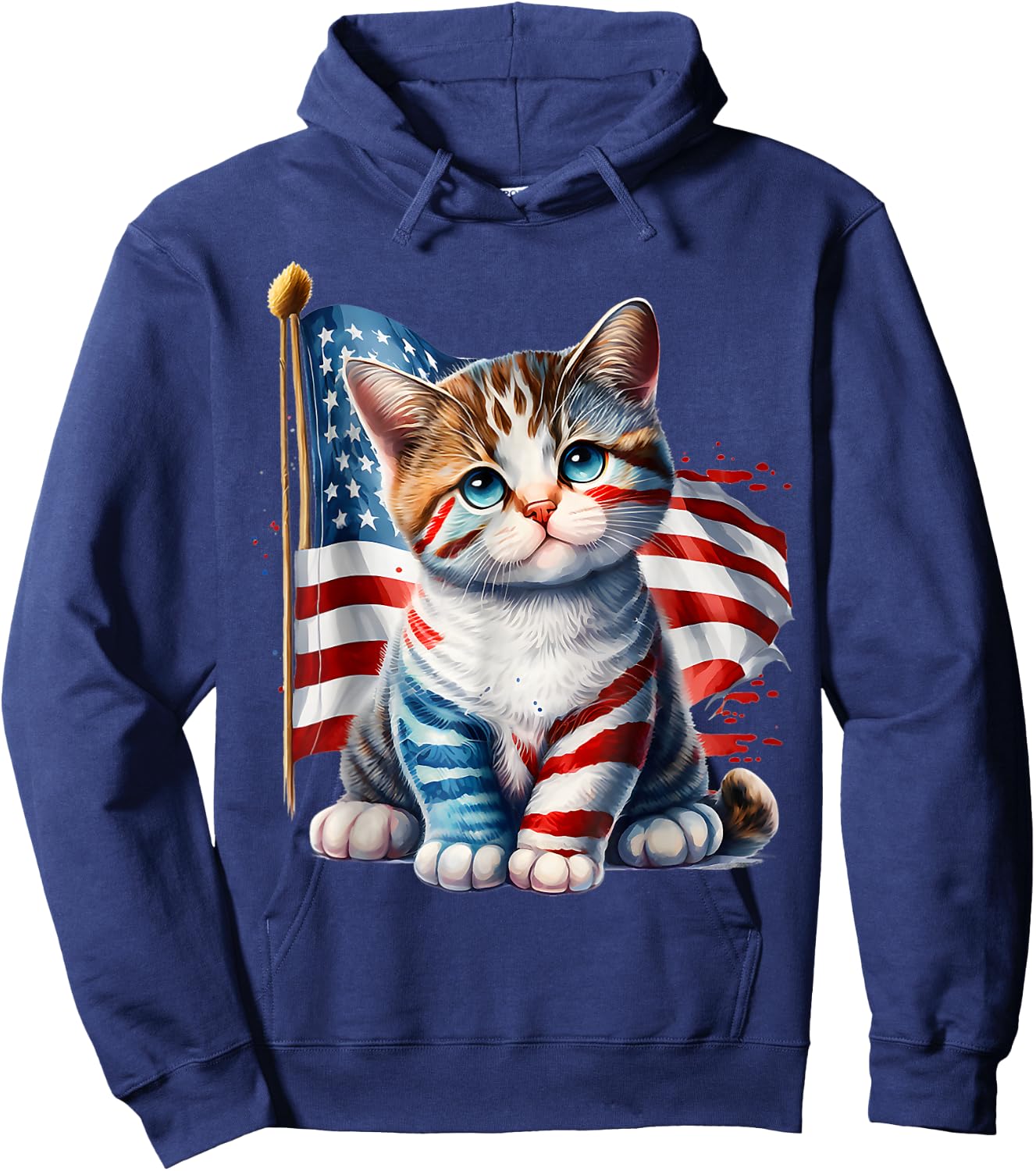 4th of July Kitty Cat American Flag America USA Cats Lover Hoodie - Hoodie | Navy