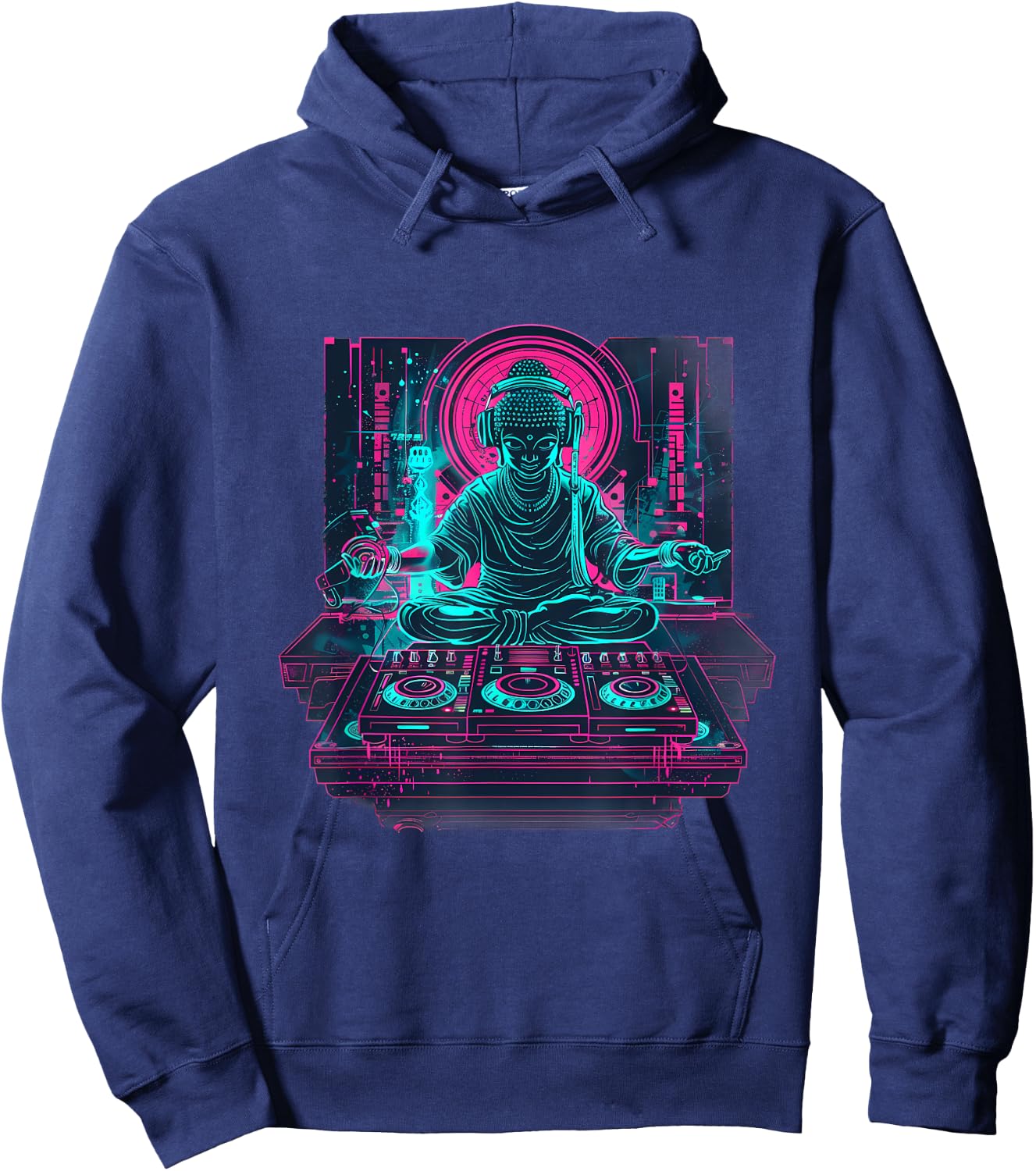 Buddha DJ House Meditation Buddhism Turntable DJ Buddha Hoodie - Hoodie | Navy