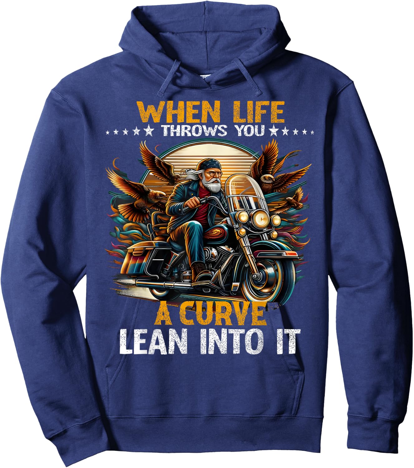 Biker When Life Throws You A Curve Grandpa Motorbike Hoodie - Hoodie | Navy