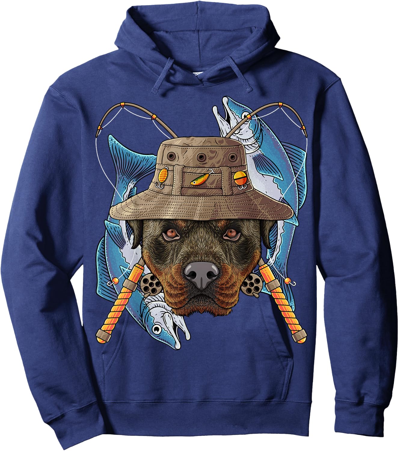Fishing Rottweiler Outdoor Fisherman Dog Cute Fly Fishing Hoodie - Hoodie | Navy