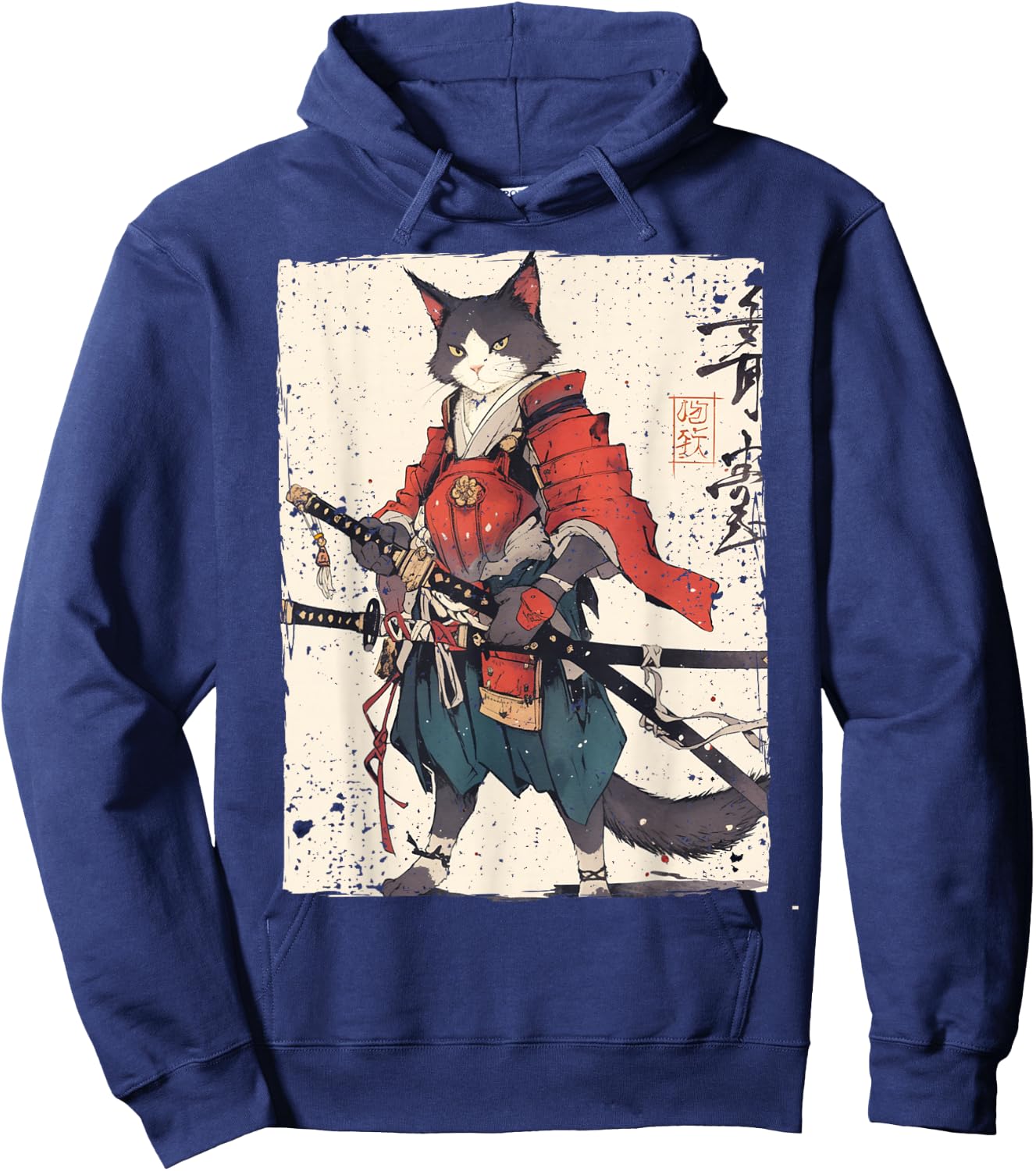 Samurai Cat Warrior Ukiyo Ink Artwork Cat Samurai Women Girls Kids Hoodie - Hoodie | Navy