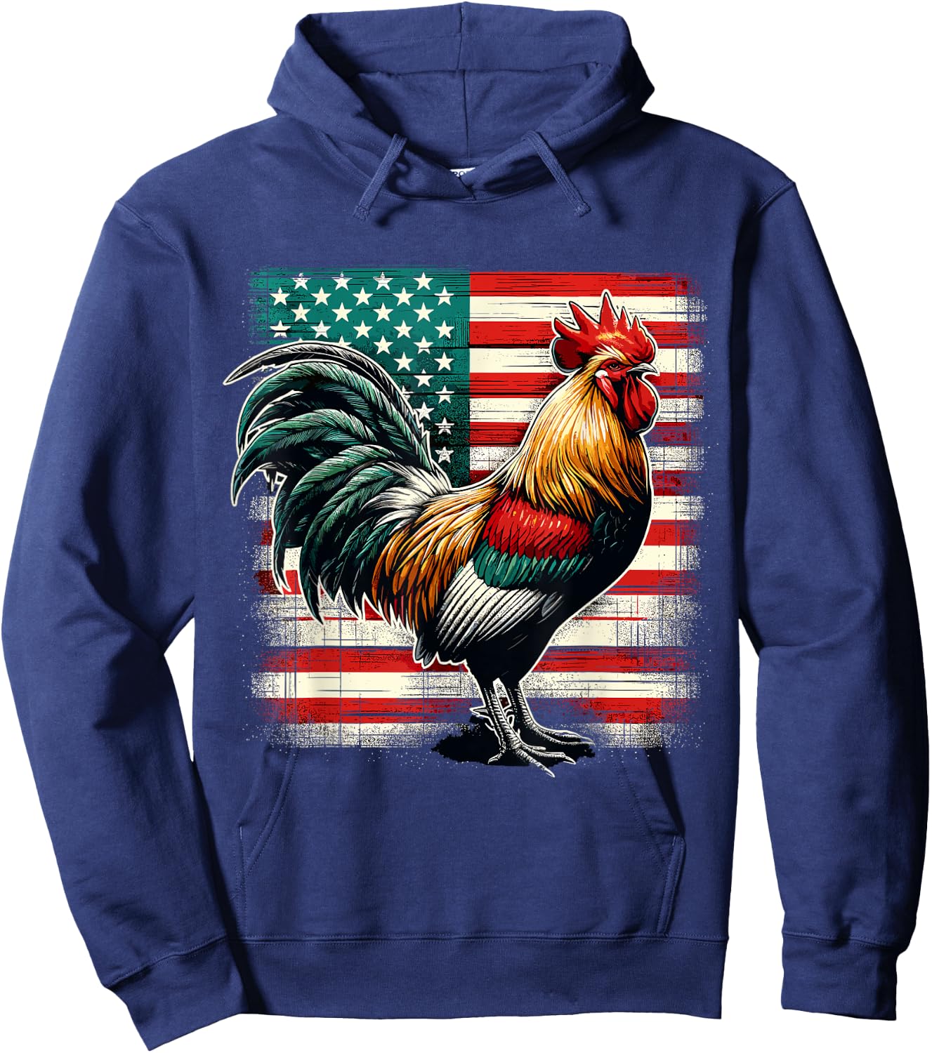 Patriotic Rooster USA Flag Chicken Farmer Hoodie - Hoodie | Navy