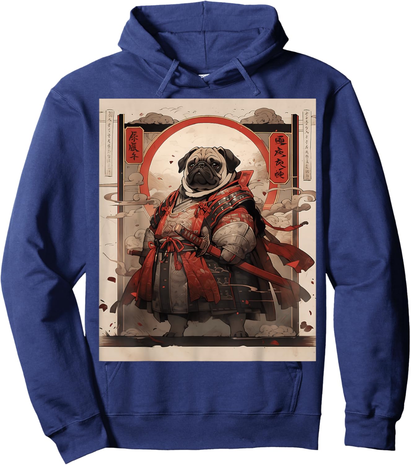 Samurai Pug Dog Retro Japanese Ukiyo-e Warrior Fighter Art Women Kids Hoodie - Hoodie | Navy