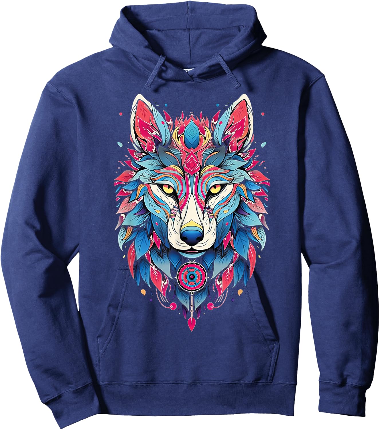 Native American Boho Wolf Splash Art Animal Face Wolf Hoodie - Hoodie | Navy
